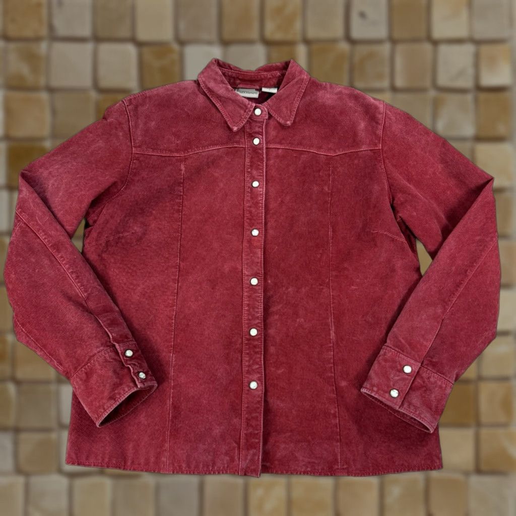 Vintage Ruff Hewn Western Suede Leather Jacket Women L Maroon Pearl Snap Jacket Size L / US 10 / IT 46 - 1 Thumbnail
