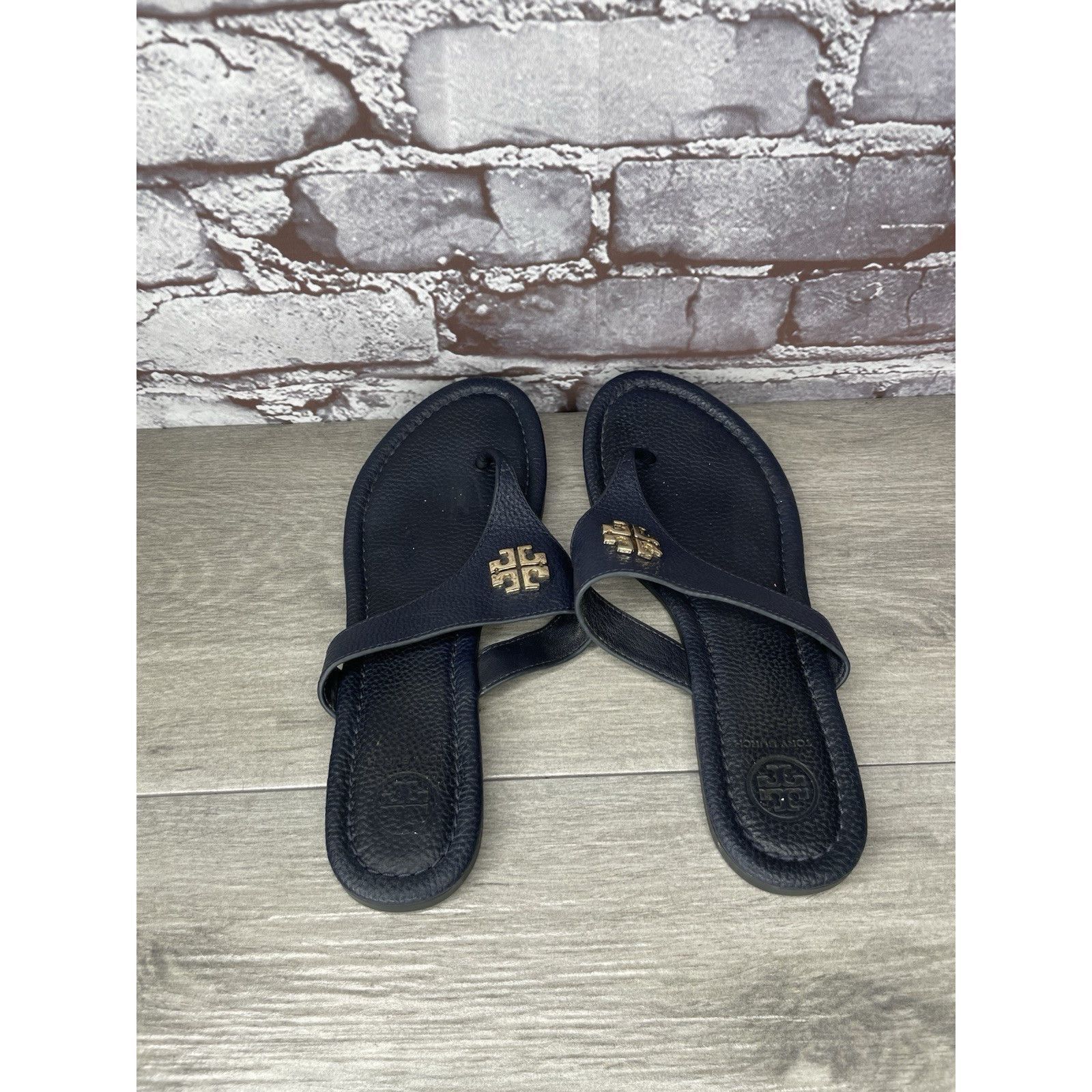 Tory Burch Tory Burch Jole Navy Blue Thong Tumbled Leather Sandals Wome Size US 6.5 / IT 36.5 - 7 Thumbnail