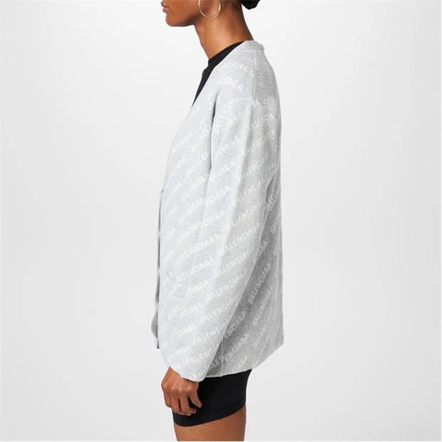 Balenciaga o1g2r1mq0924 Mini Allover Logo Cardigan in Grey & White Size S / US 4 / IT 40 - 5 Thumbnail