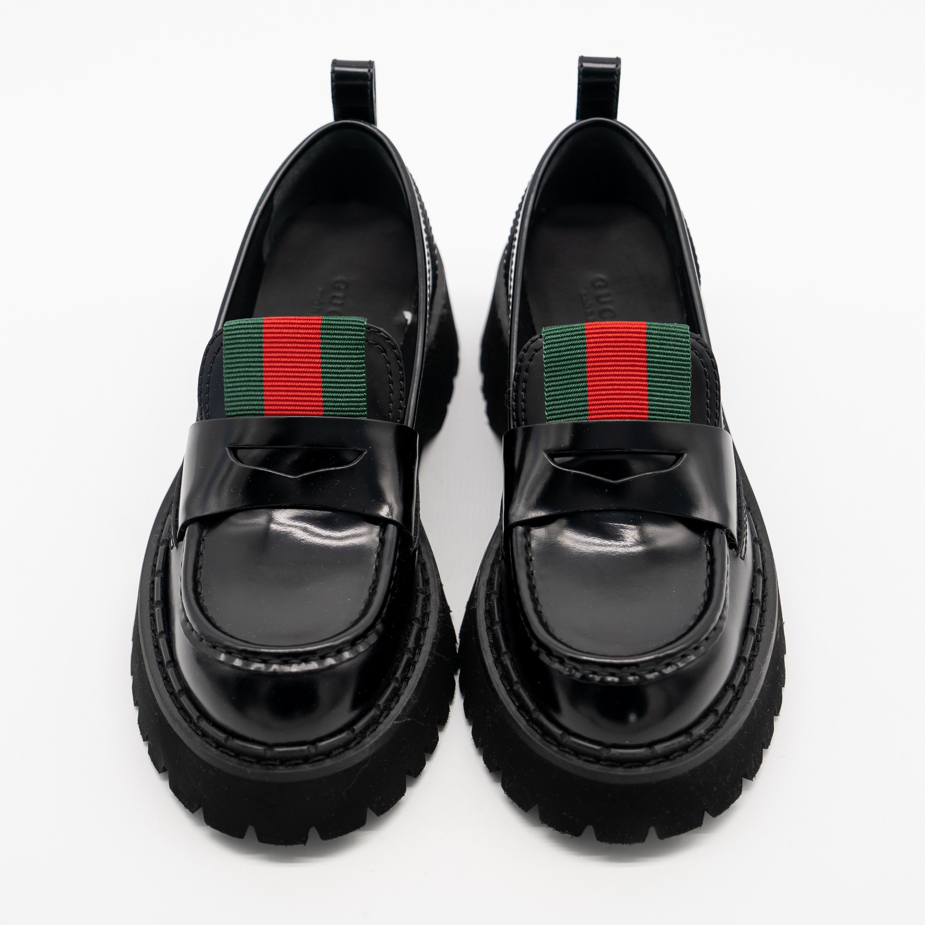 Gucci 6 US Gucci Lug Sole Penny Loafers Black Web Leather Size US 6 / IT 36 - 3 Thumbnail