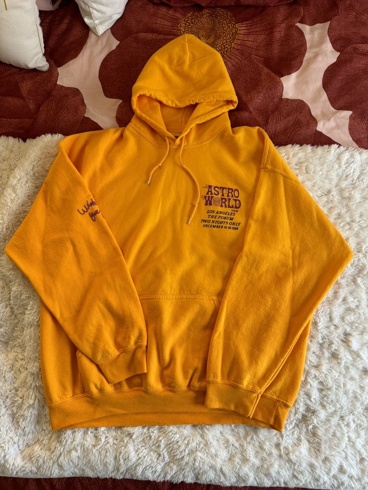 image of Travis Scott x Vintage Lakers Astro World Tour Hoodie in Yellow, Men's (Size Large)