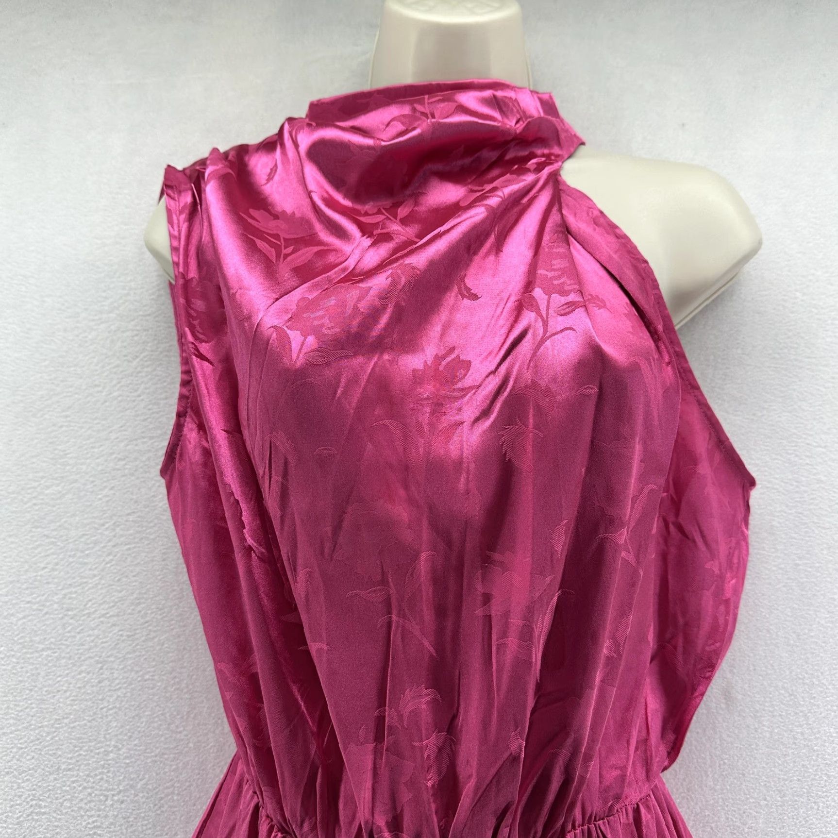 Vintage Hello Molly Dress Womens 6 Pink Floral Satin Halter Fit & Flare Mini Party Dress Size M / US 6-8 / IT 42-44 - 2 Thumbnail