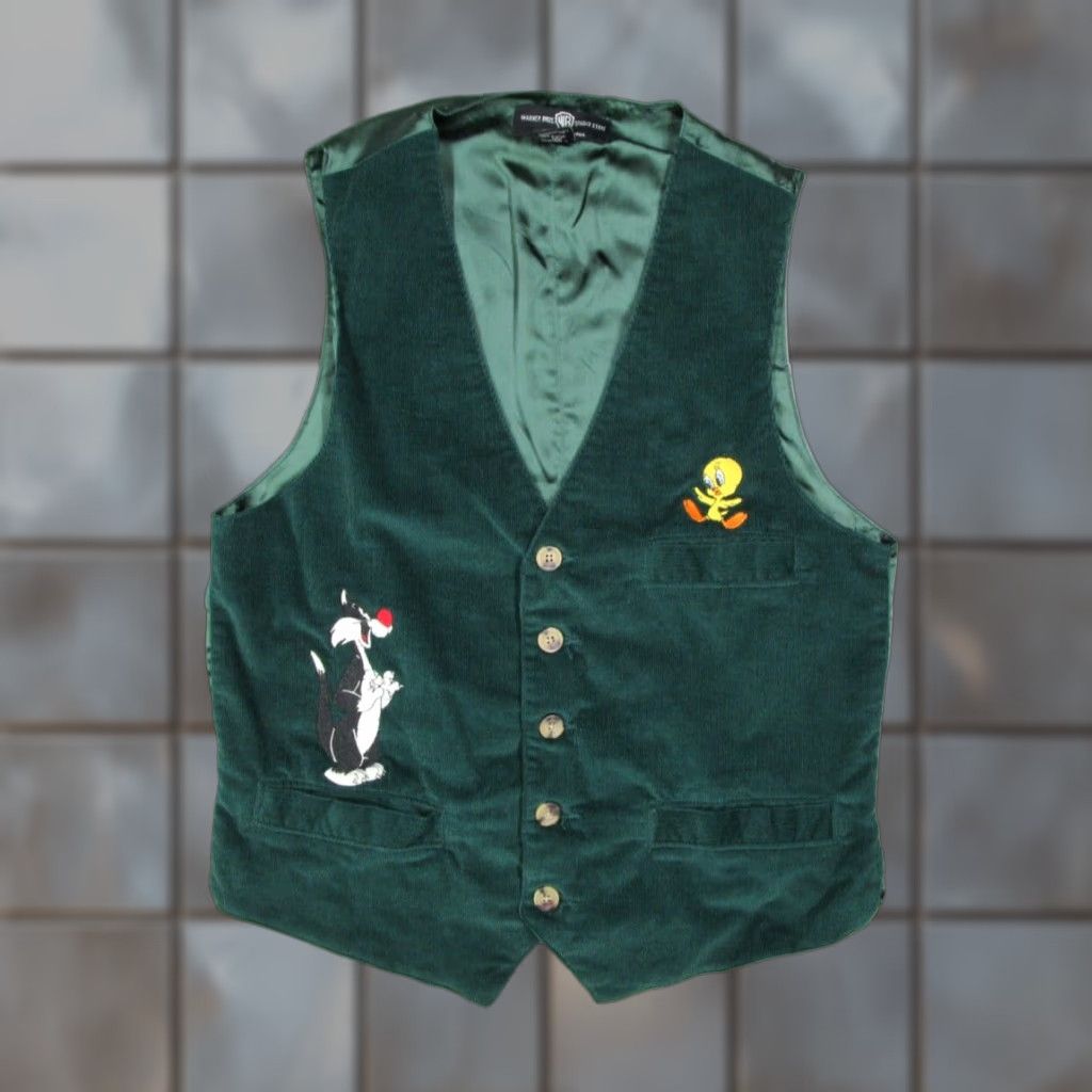Vintage VINTAGE Warner Brothers Mens Small Green Corduroy Cartoon Vest 90s Size US S / EU 44-46 / 1 - 1 Thumbnail