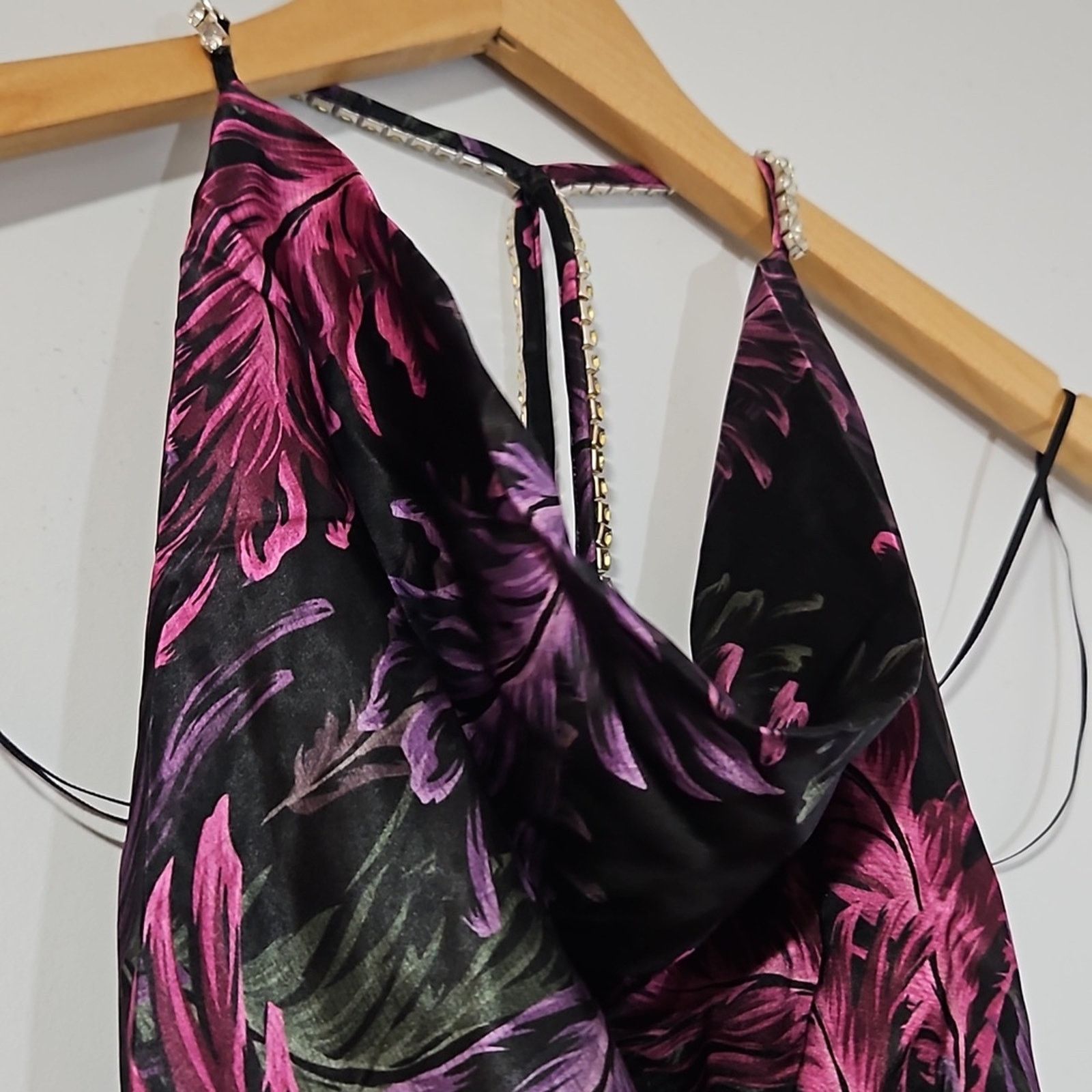 NICHOLAS NICHOLAS Melia floral-feather print silk halter-neck gown Size XS / US 0-2 / IT 36-38 - 4 Thumbnail