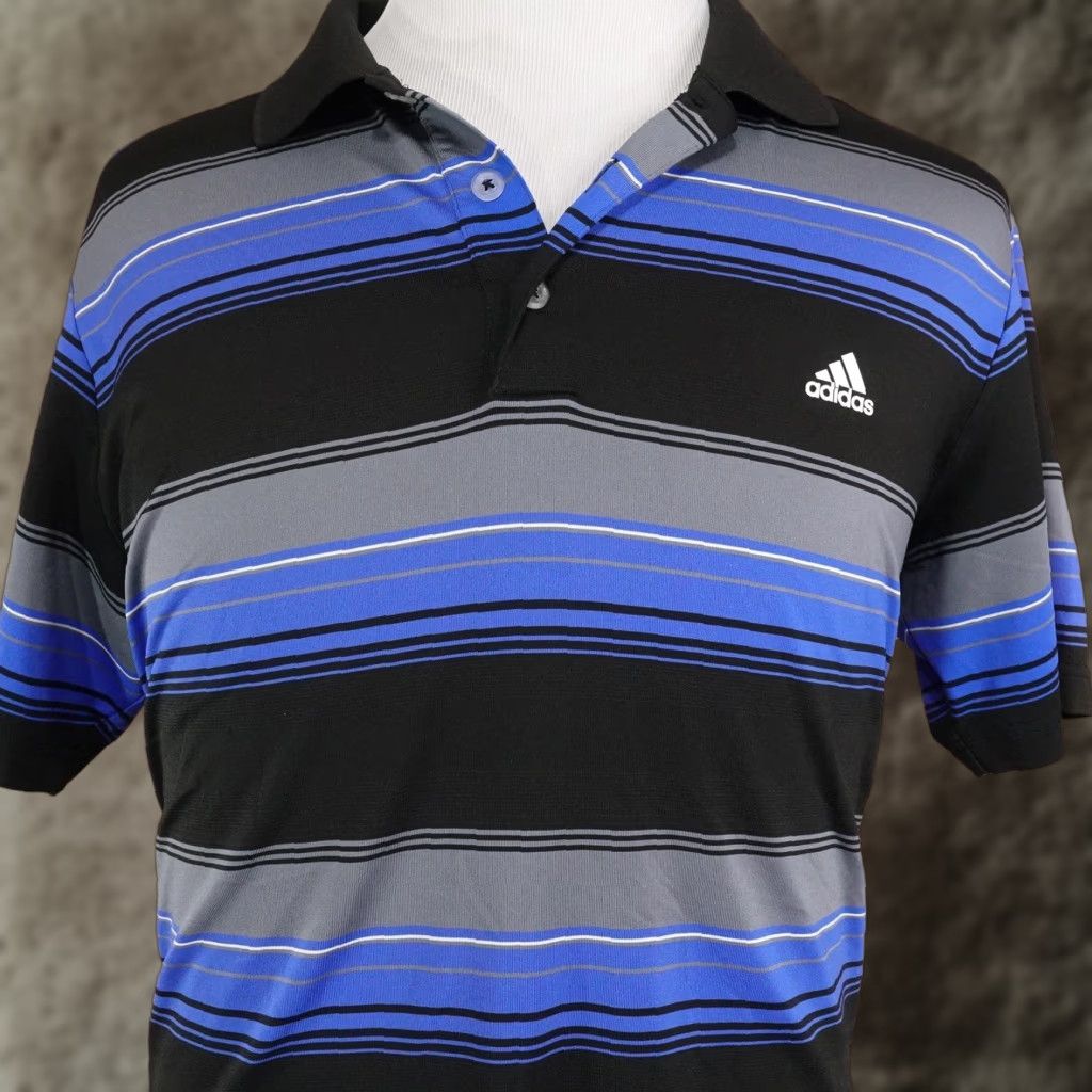 Adidas Adidas Polo Shirt Mens L Black Blue Stripe Puremotion Golf Performance Stretch Shirt Size US L / EU 52-54 / 3 - 1 Thumbnail