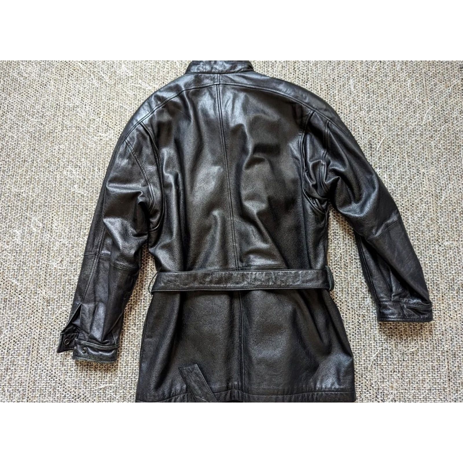 Vintage VINTAGE Wilsons Leather Coat L Leather Coat Mens Black Belted Trenchcoat 1990s 2000s 44in Chest Snap Zip Closure Size US L / EU 52-54 / 3 - 3 Thumbnail