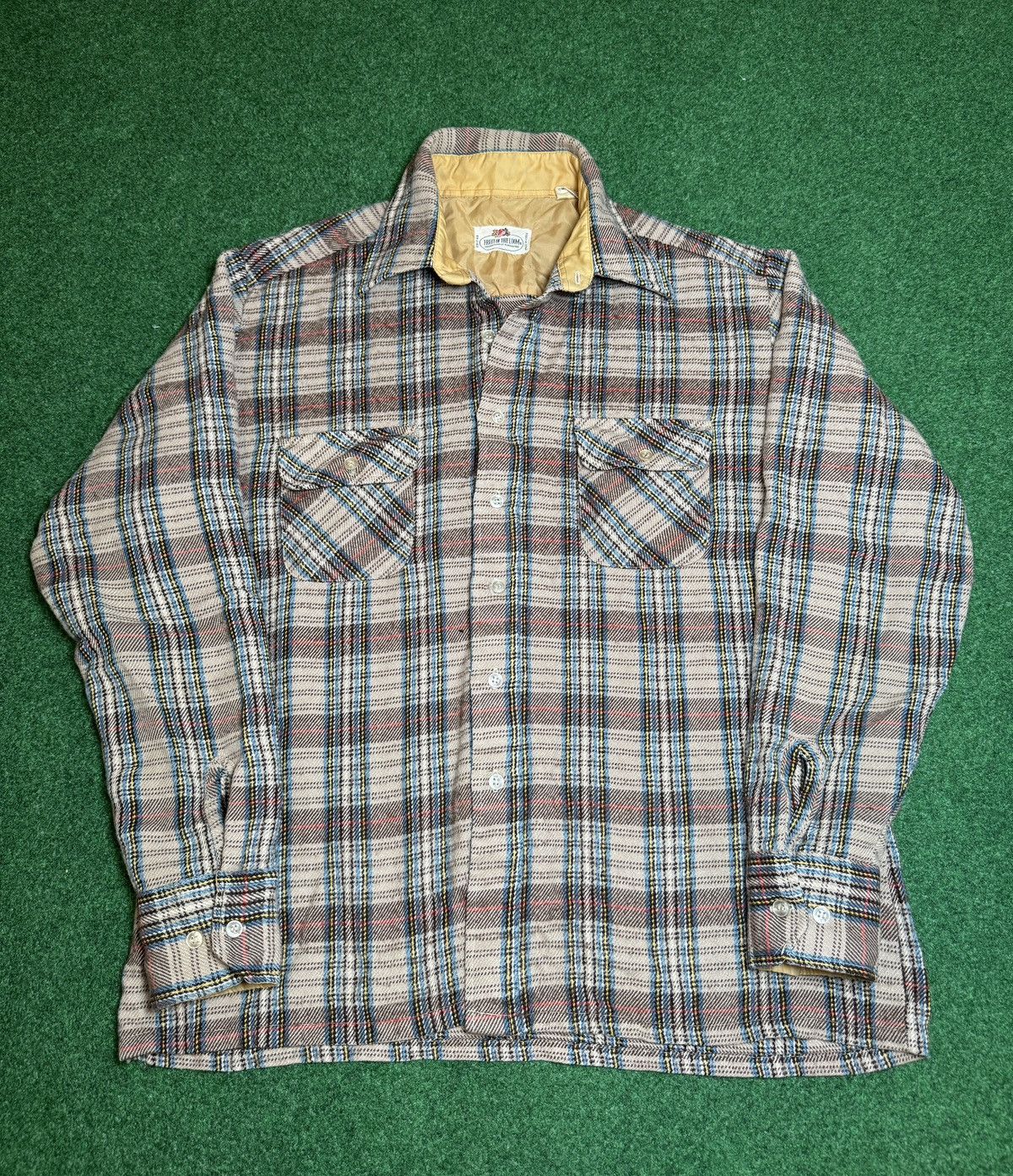Fruit Of The Loom × Vintage Vintage 70s 80s Fruit Of The Loom Beige Plaid Flannel Size US L / EU 52-54 / 3 - 1 Thumbnail