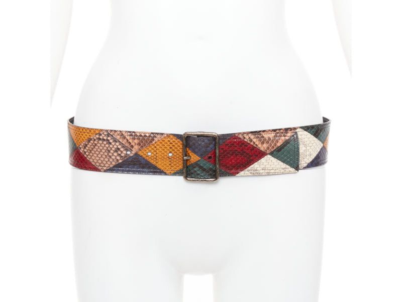 Saint Laurent Paris SAINT LAURENT diamond patchwork multicolor scaled leather wide statement belt 85cm Size ONE SIZE - 1 Thumbnail