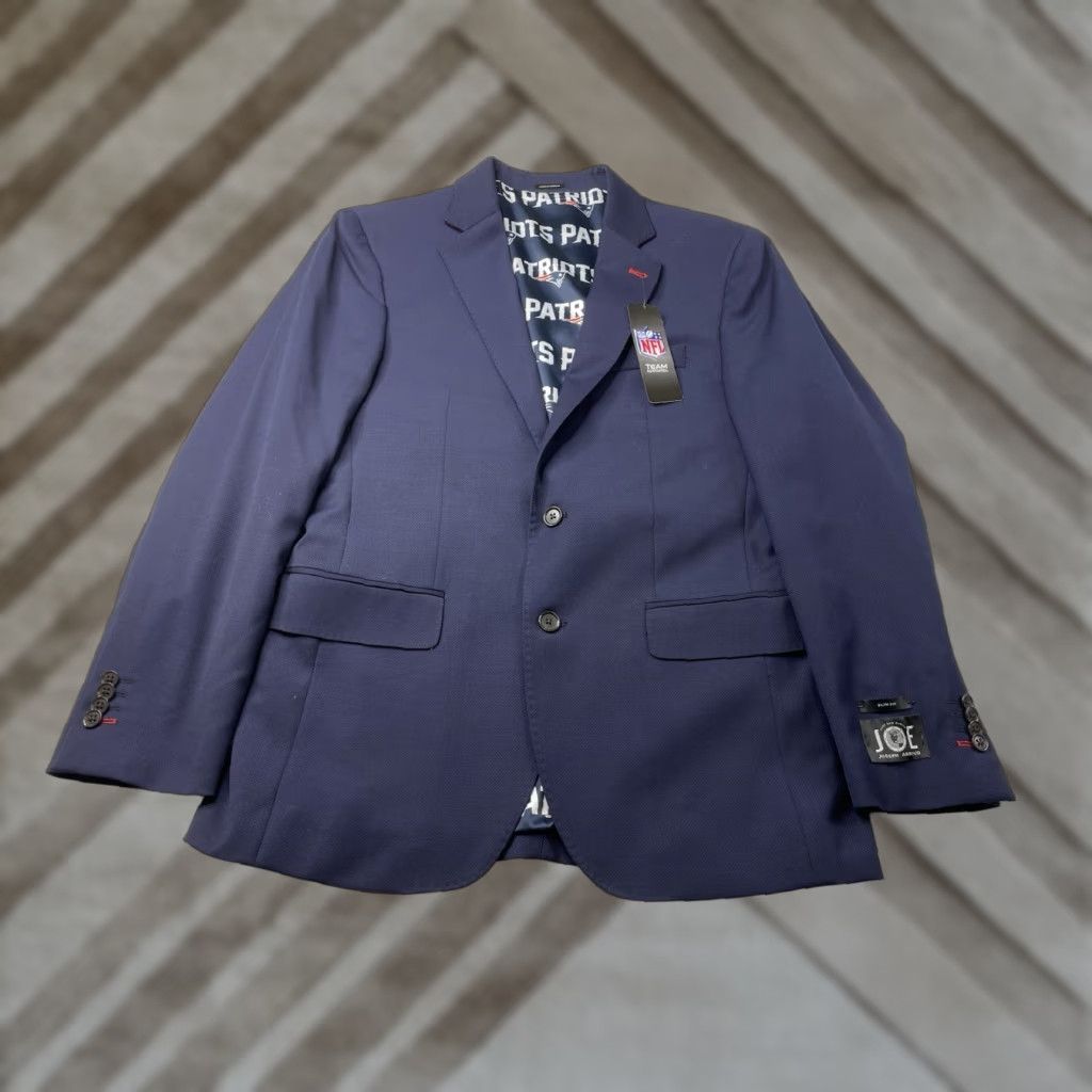 Joseph Abboud NWT New England Patriots x Joseph Abboud Blazer Jacket Slim Wool Blend 40R NFL Blue Patriot Sports Solid Two-Button Notch Lapel Slim Fit Mens Size 40R - 1 Thumbnail