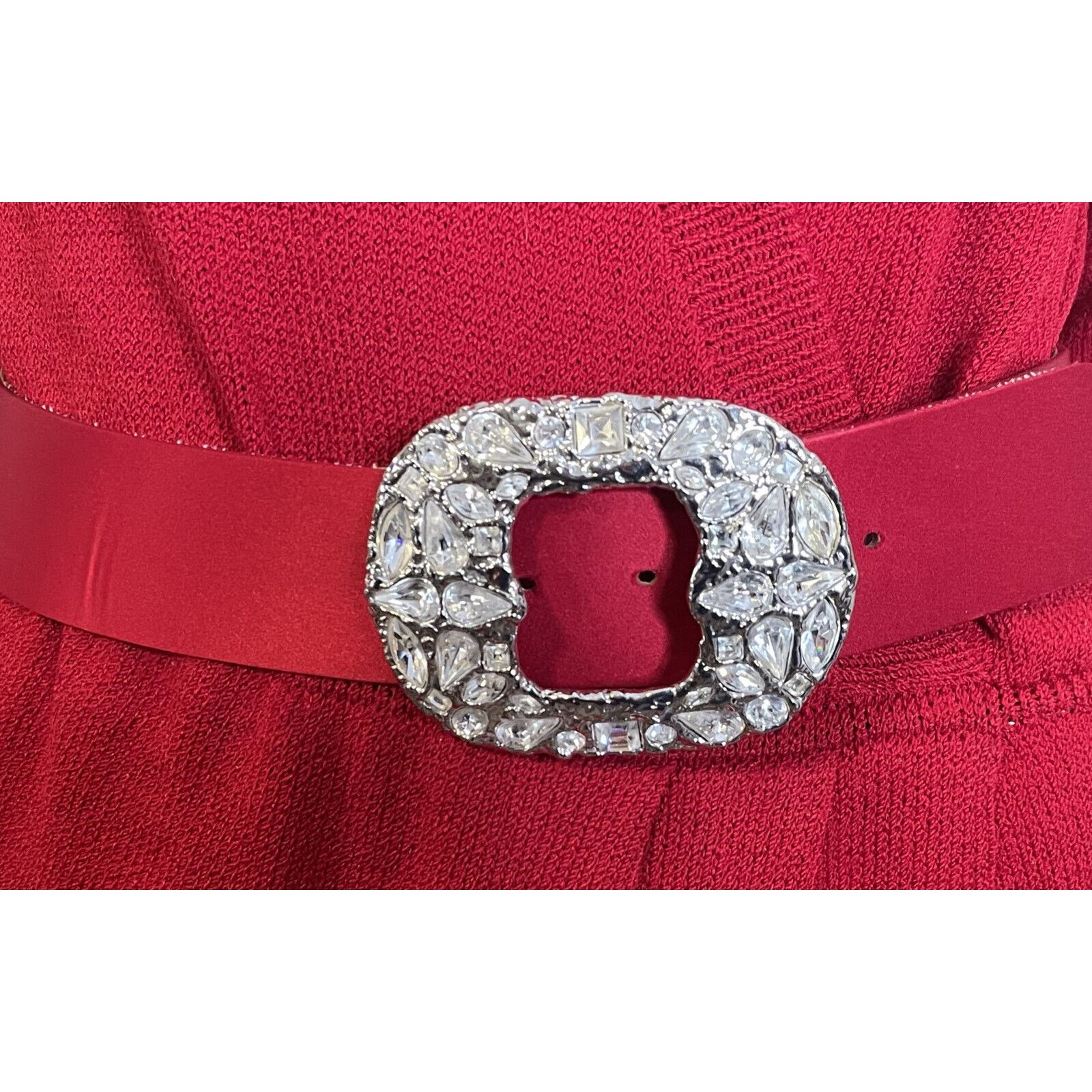 St. John VTG St John Bright Red Wrap V Neck Dress 4 Rhinestone Belt Size S / US 4 / IT 40 - 2 Thumbnail
