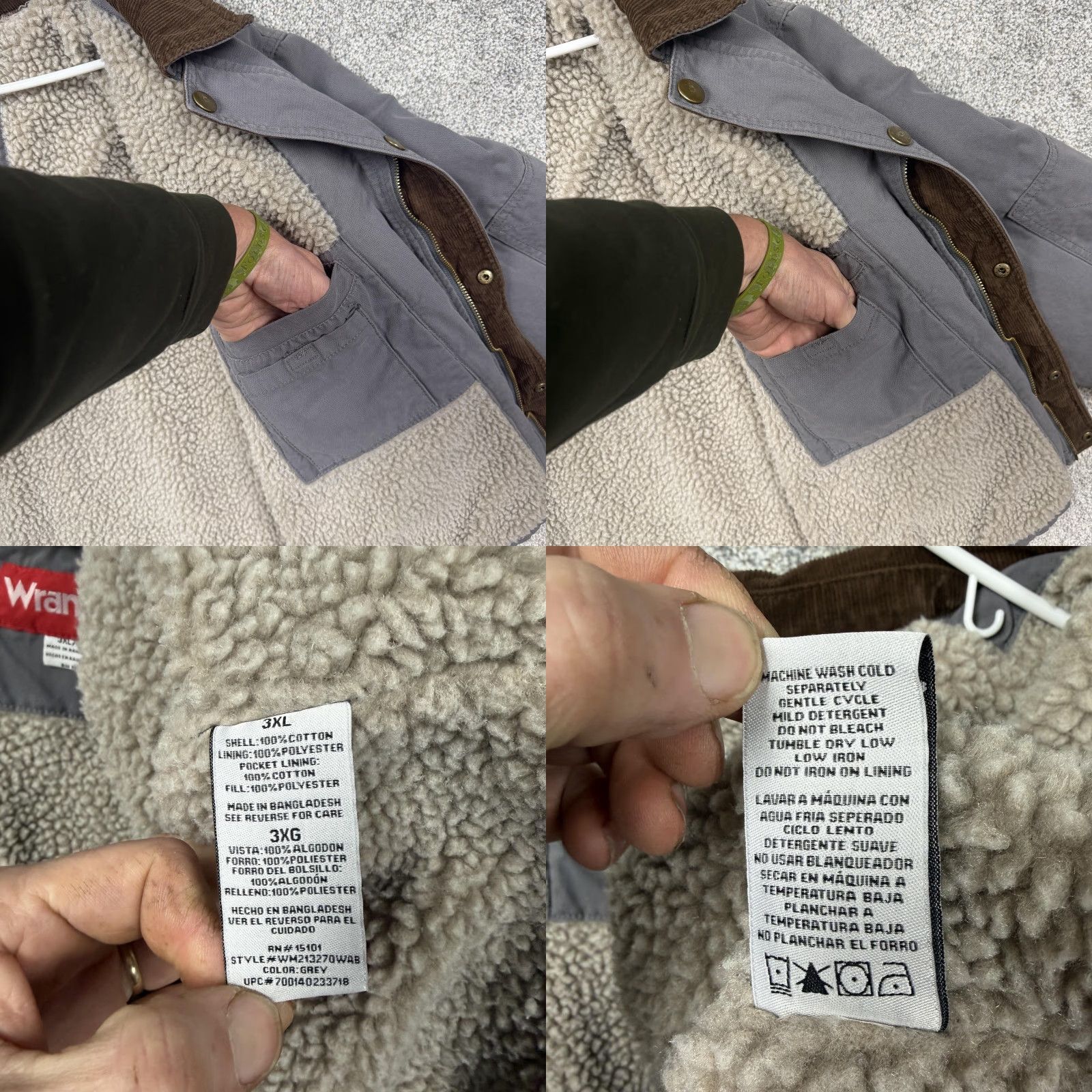 Wrangler Wrangler Field Jacket Men 3XL Gray Sherpa Lined Canvas Workwear Bomber Jacket Short Zip Insulated Utility Coat Casual Winter Outdoors Mens Size US XXL / EU 58 / 5 - 9 Thumbnail
