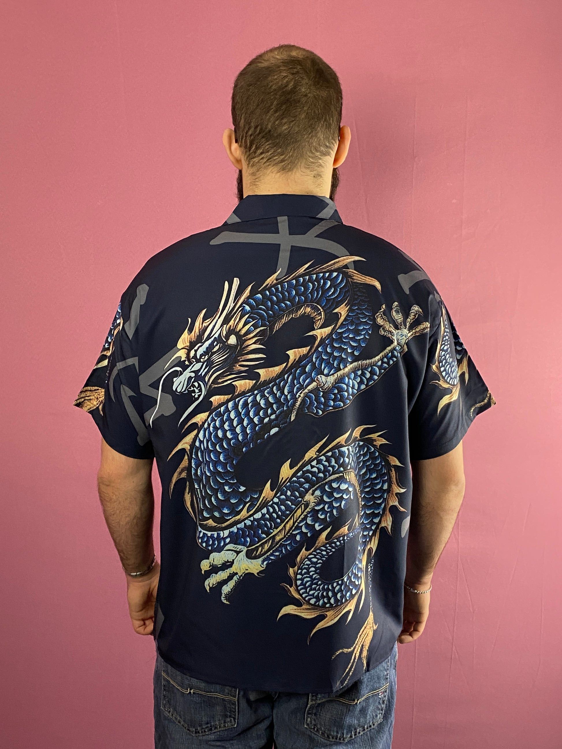 Designer × Vintage Vintage Men's Chinese Dragon Print Short Sleeve Shirt - L Size US L / EU 52-54 / 3 - 3 Thumbnail