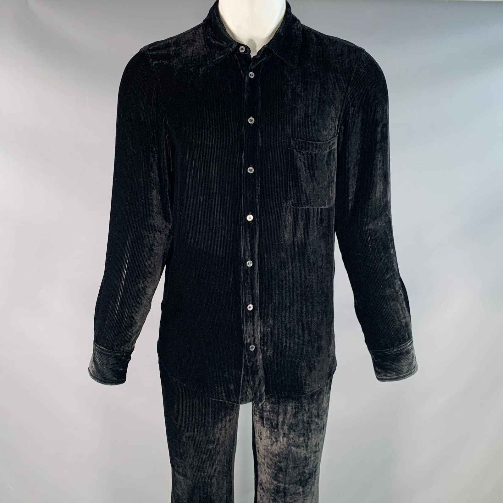 Sies Marjan S Black Velvet Silk Cotton Button Up Shirt Pants Set Size US S / EU 44-46 / 1 - 1 Thumbnail