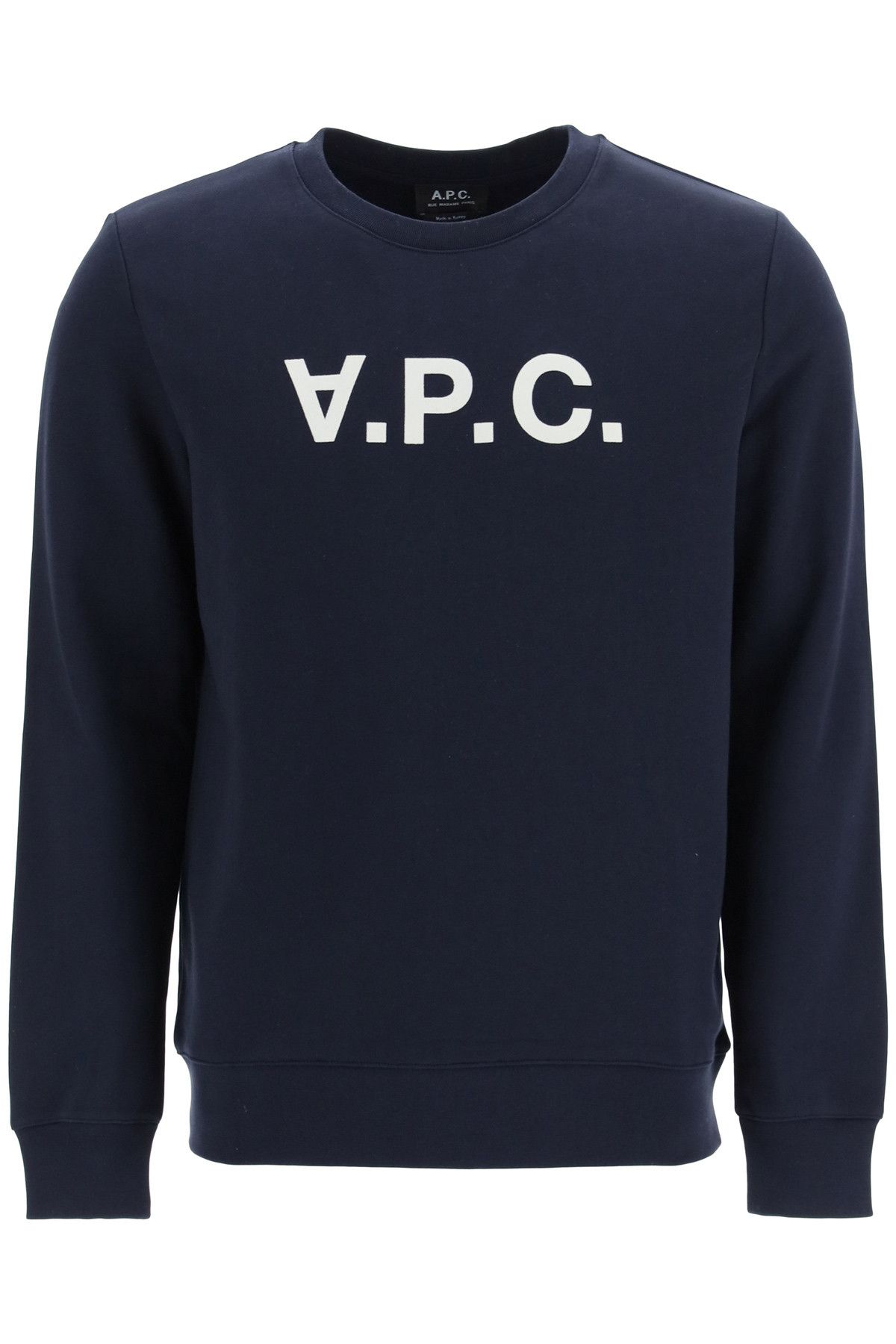 image of A P C Flock V.p.c. Logo Sweatshirt in Dark Navy, Men's (Size Large)