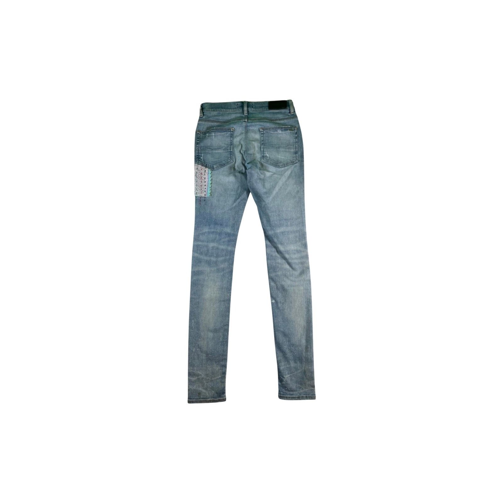 Amiri Amiri Quilted Teal Patchwork Light Wash Jeans Size US 30 / EU 46 - 2 Thumbnail