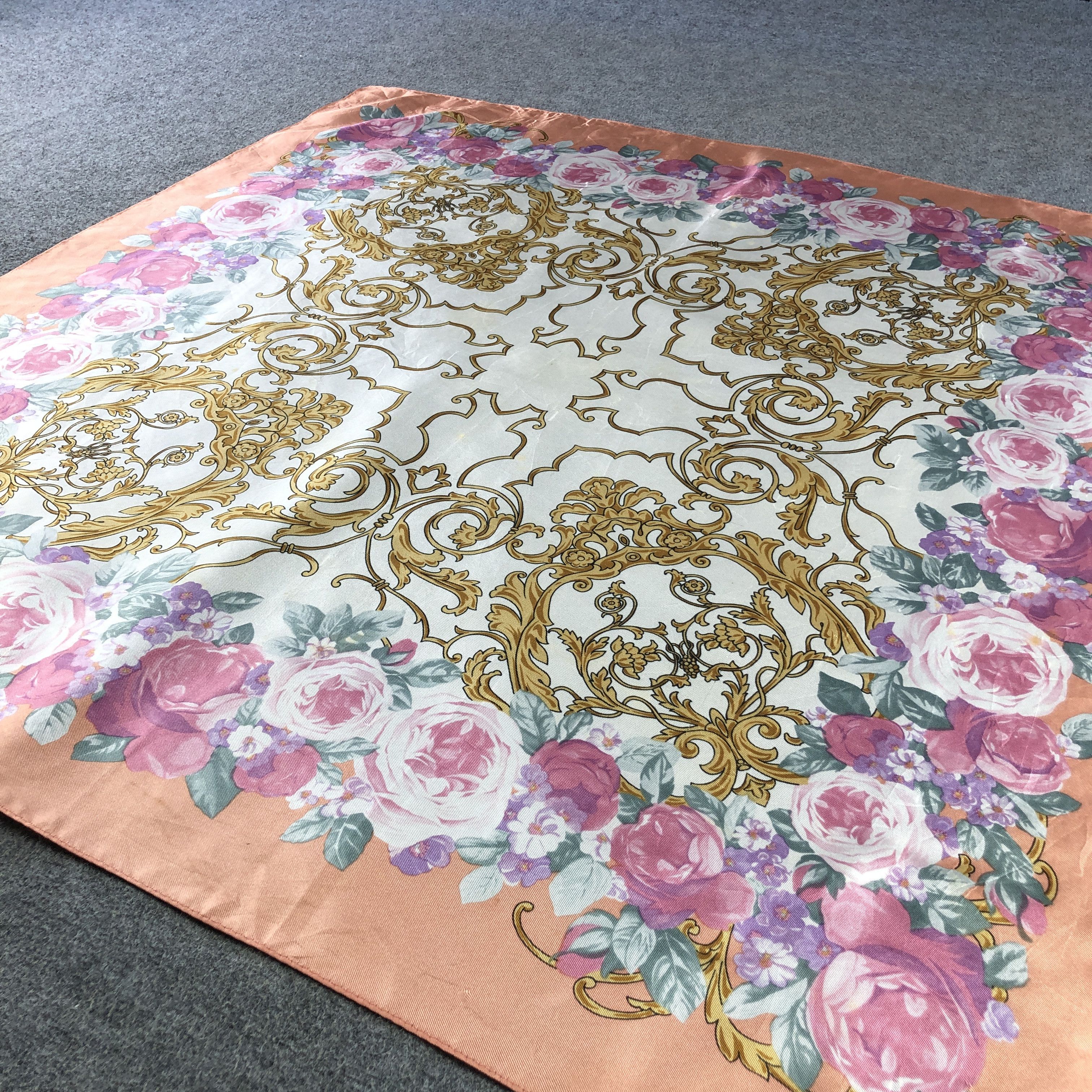 Vintage Vintage Luxury Floral Baroque Silk Scarf M1331 Size ONE SIZE - 3 Thumbnail