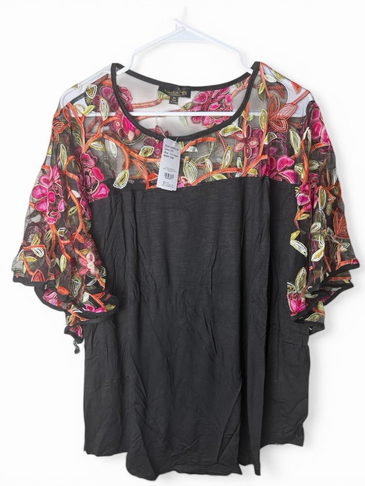 Other Suzanne Betro 3X Black Floral Embroidered Mesh Plus NWT Size 3XL / US 20-22 - 2 Thumbnail