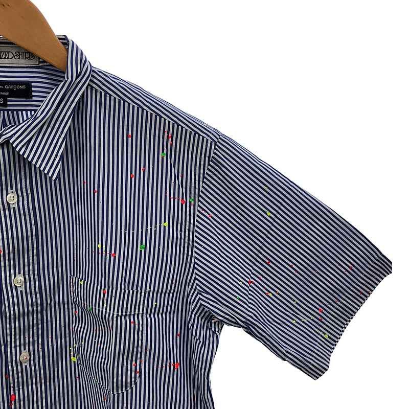 Comme des Garcons Homme Shirt Painted Striped Short Sleeve Button Up Navy/White Size US S / EU 44-46 / 1 - 6 Thumbnail
