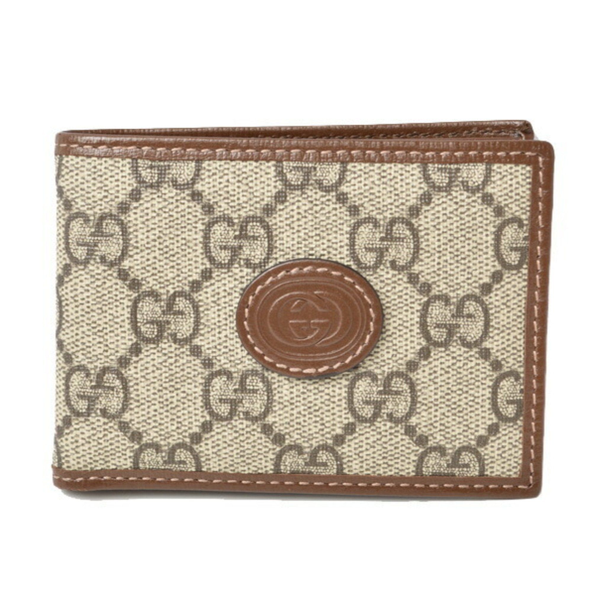 image of Gucci Bi-Fold Wallet Billfold Interlocking 673001 GG Brown Beige in White, Women's