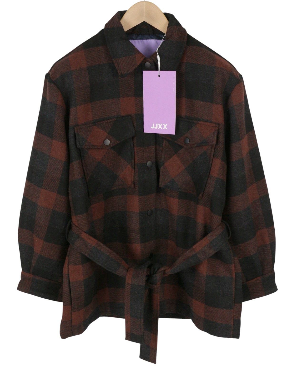 Jack & Jones BLANCA OVERSHIRT S Black Plaid Wool Blend Belt 88042 Size S / US 4 / IT 40 - 2 Thumbnail