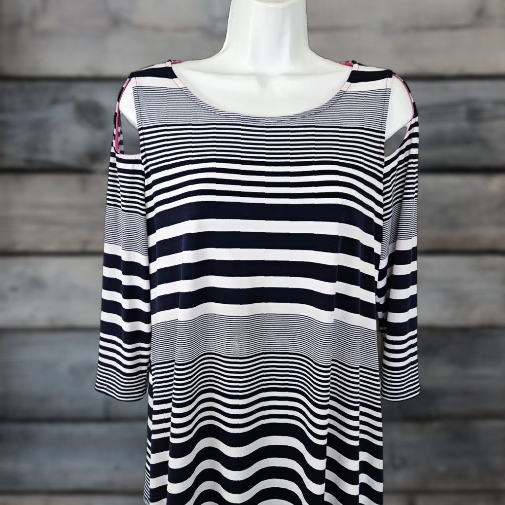 Vintage IC by Connie K Womens Top S Blue White Stripe 3/4 Sleeve Blouse Size S / US 4 / IT 40 - 1 Thumbnail