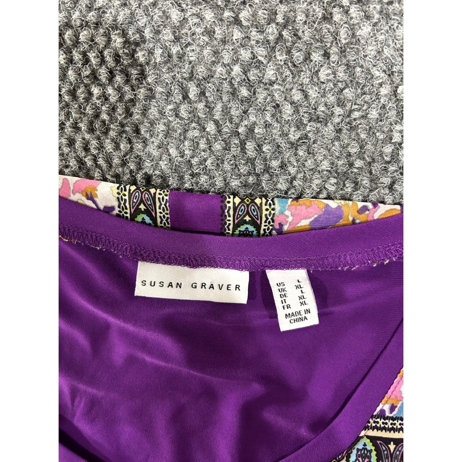 Vintage Susan Graver Tunic Blouse sleeveless Womens Large Purple Floral Knit Polyester Spandex Casual Shirt Size L / US 10 / IT 46 - 4 Thumbnail