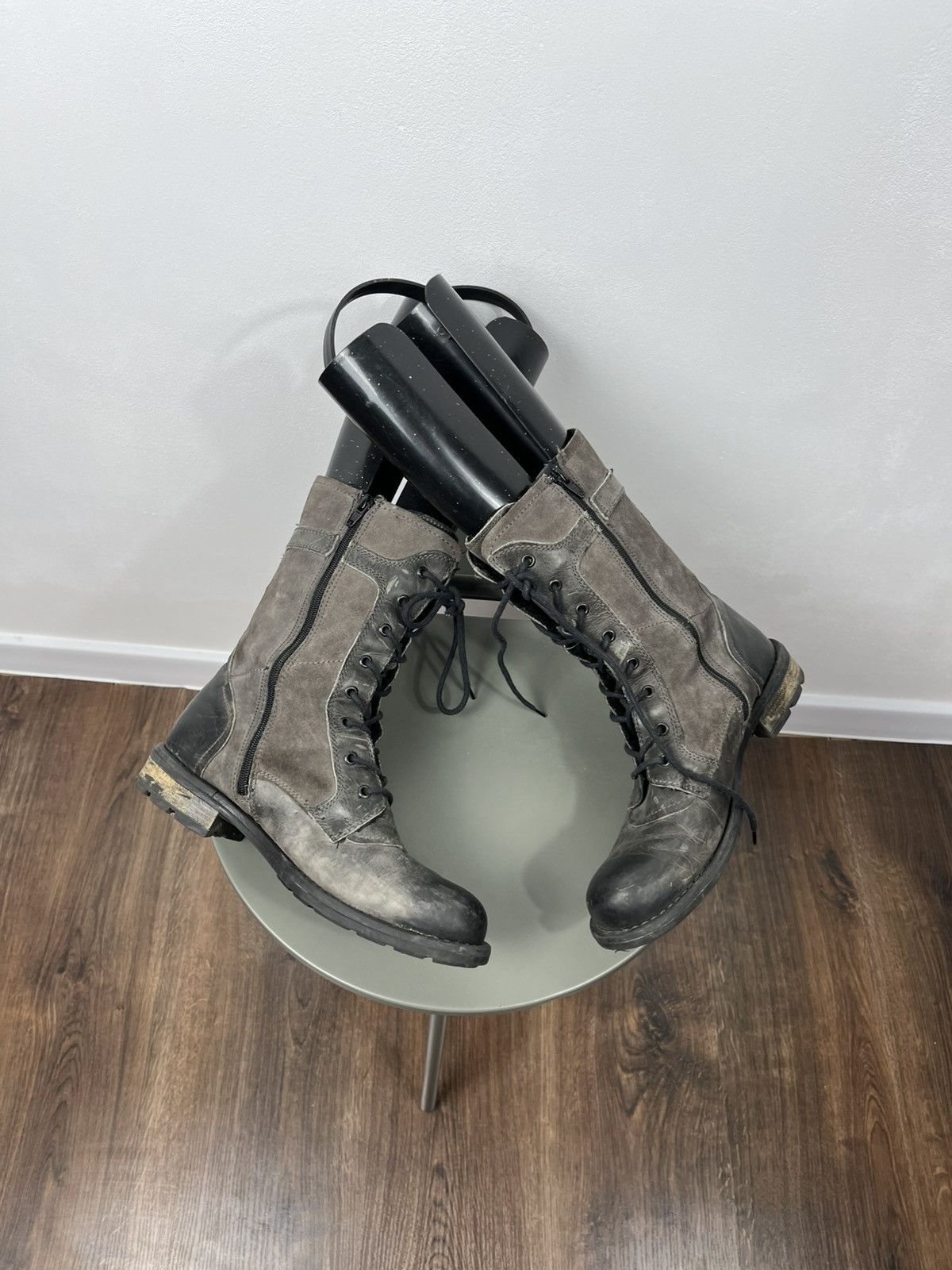 Other Gray Distressed Leather Lace-Up Avant-Garde Boots Size 39 Size US 8.5 / IT 38.5 - 10 Thumbnail