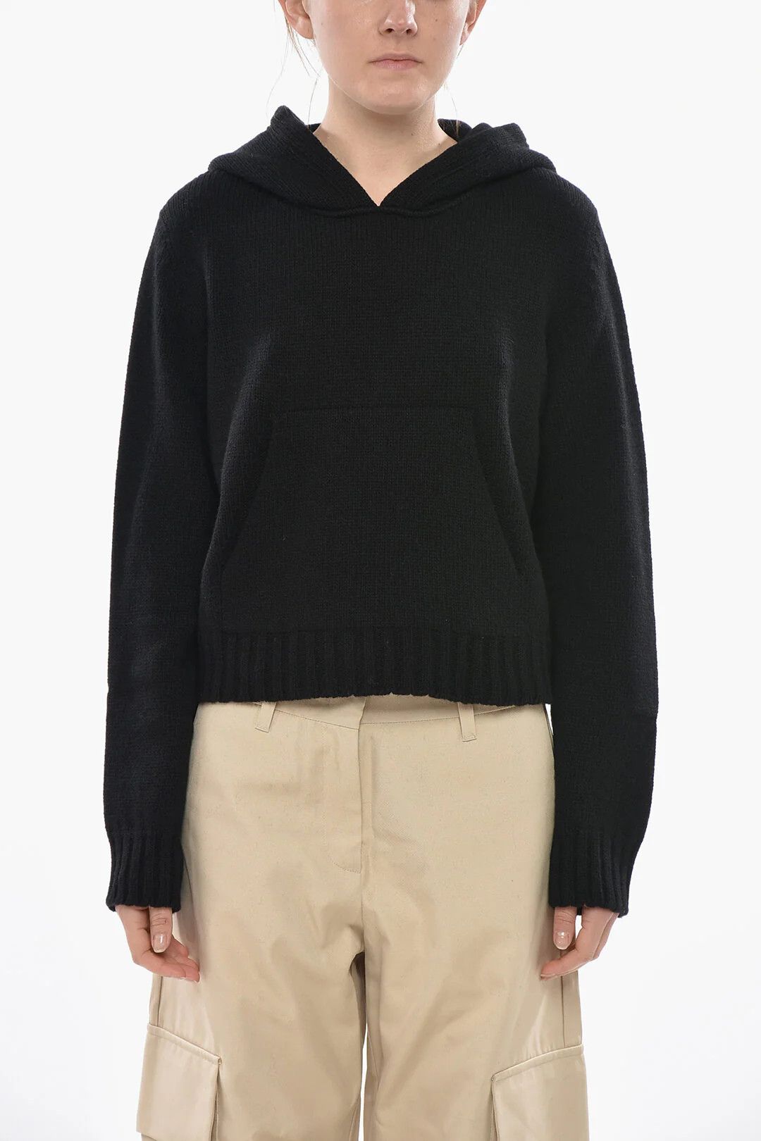 Palm Angels og1mm0326 Wool-Blend Knit Hooded Sweater in Black Size M / US 6-8 / IT 42-44 - 2 Thumbnail