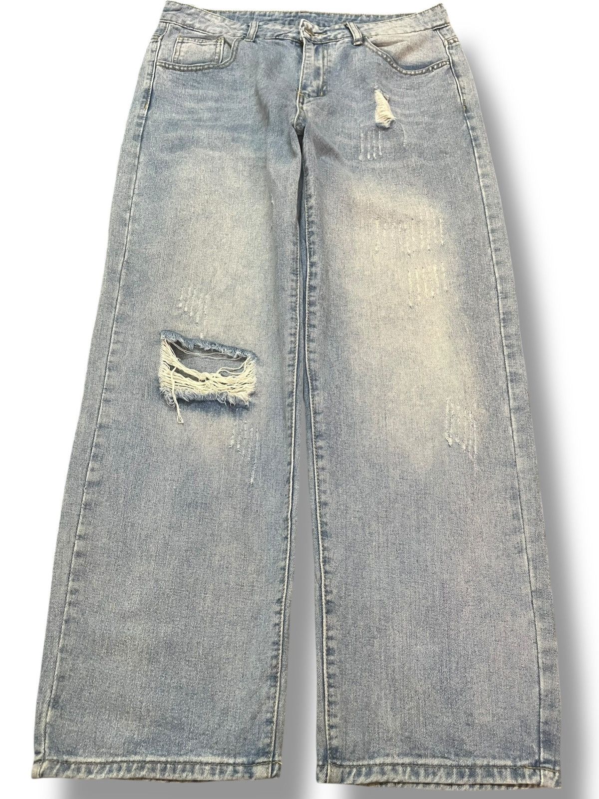 Shein Shein Wide Leg Baggy Grunge Distressed Denim Size US 33 - 1 Thumbnail