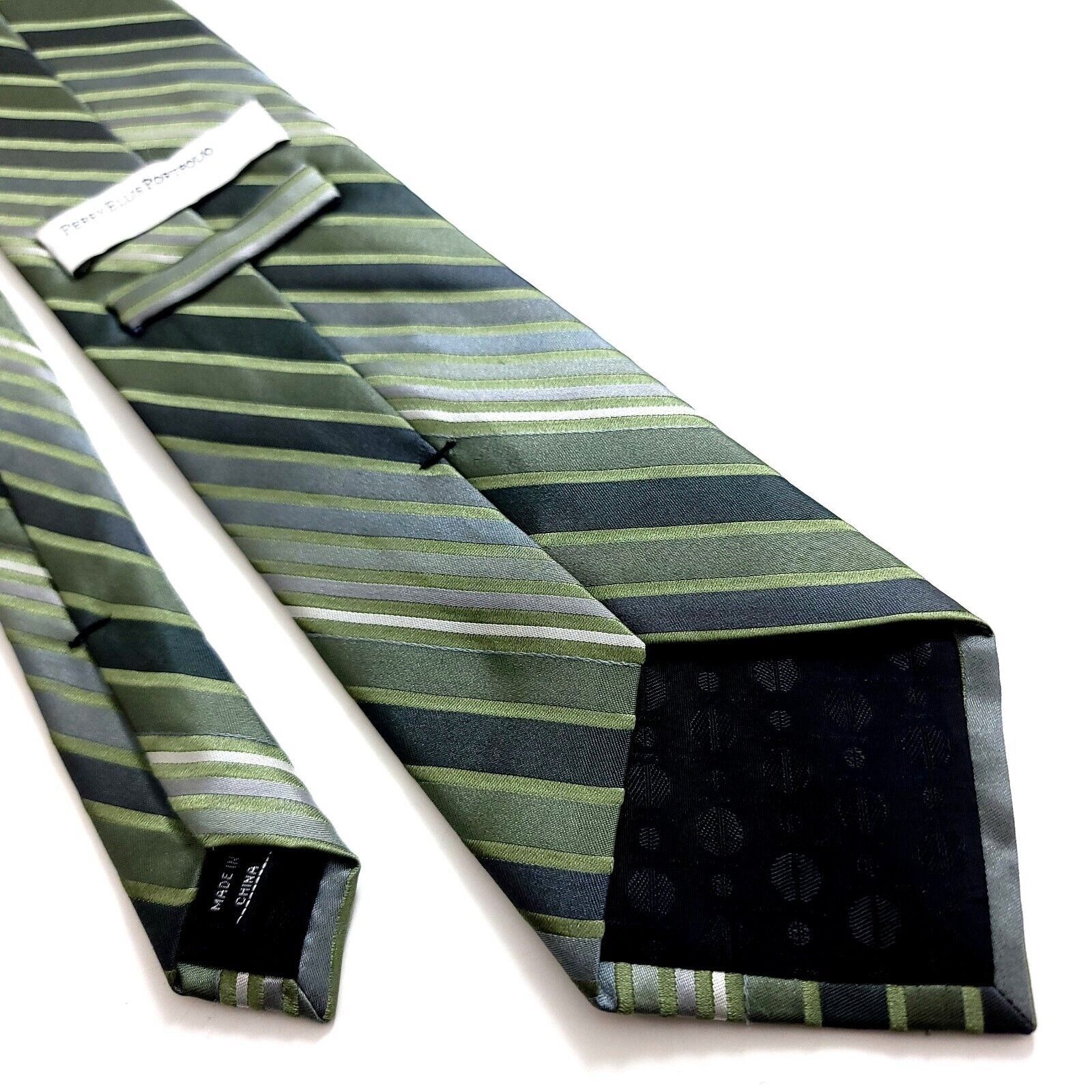 Perry Ellis Perry Ellis Portfolio Green Blue Striped Woven Silk Tie Size ONE SIZE - 5 Thumbnail