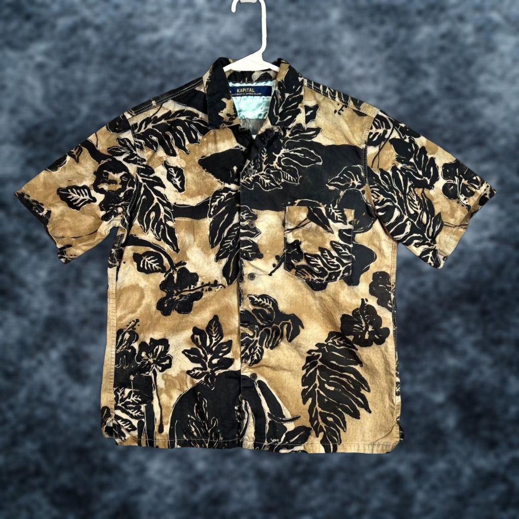 Kapital Kapital Button-Up Shirt Mens Small Hawaiian Floral Cotton Rayon Tan Black Island Zipang Vintage: No, 90s? Size US S / EU 44-46 / 1 - 1 Thumbnail