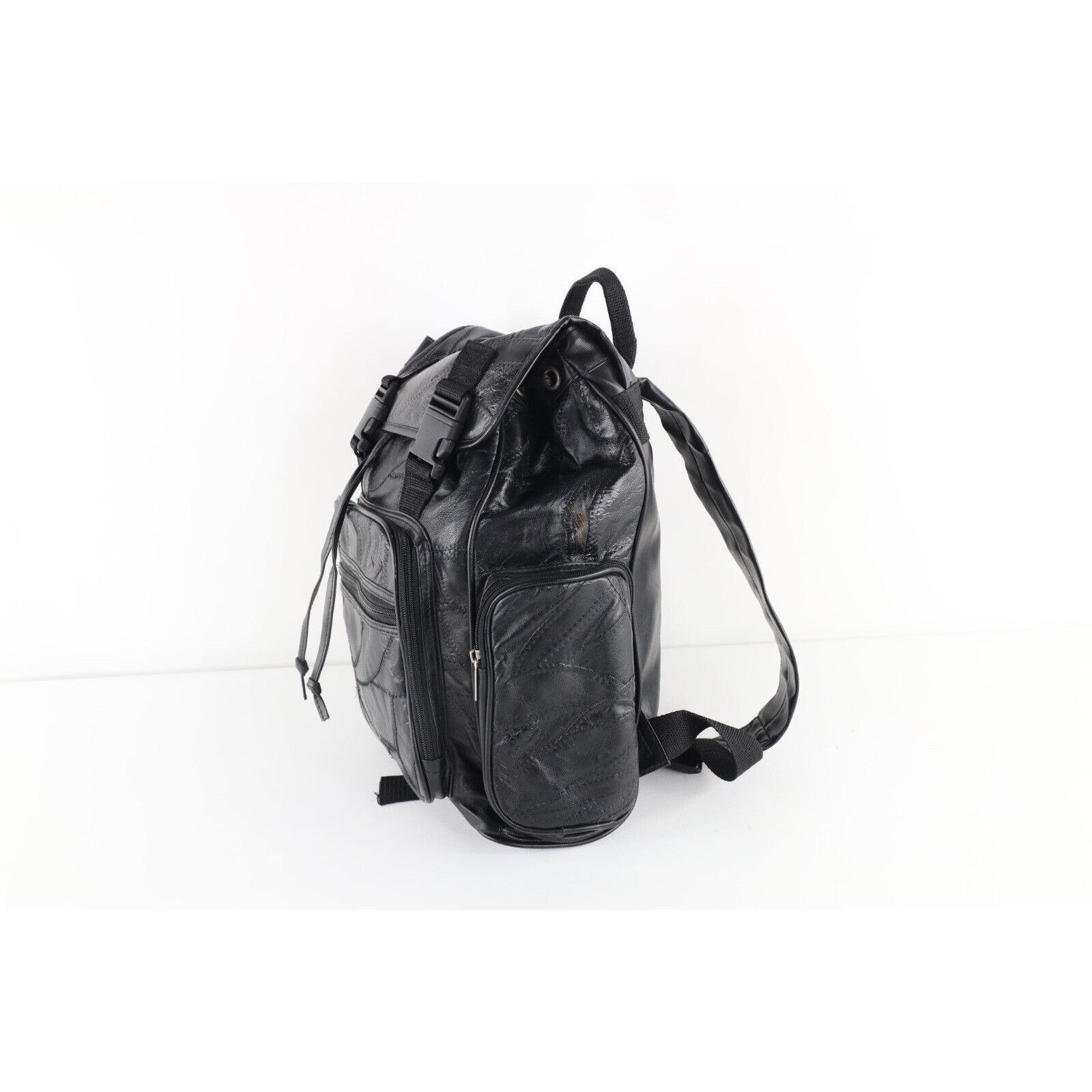 Vintage Vintage 90s Streetwear Patchwork Leather Toploader Rucksack Size ONE SIZE - 4 Thumbnail