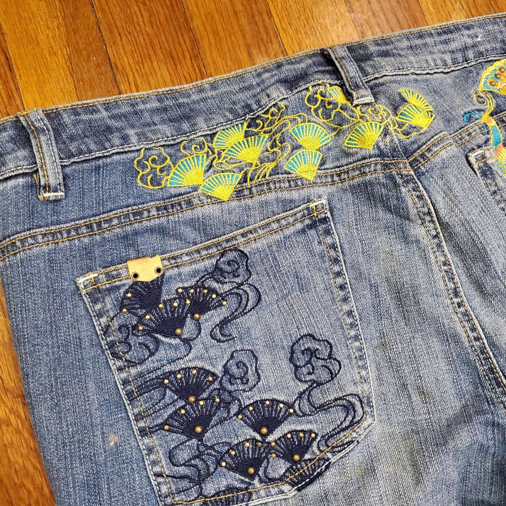 Pepe Jeans VINTAGE Pepe Jeans London Jeans Womens 36 Blue Embroidered Peacock Bootcut Stretch Studs Jeans Women Size 25" / US 0 / IT 36 - 6 Thumbnail