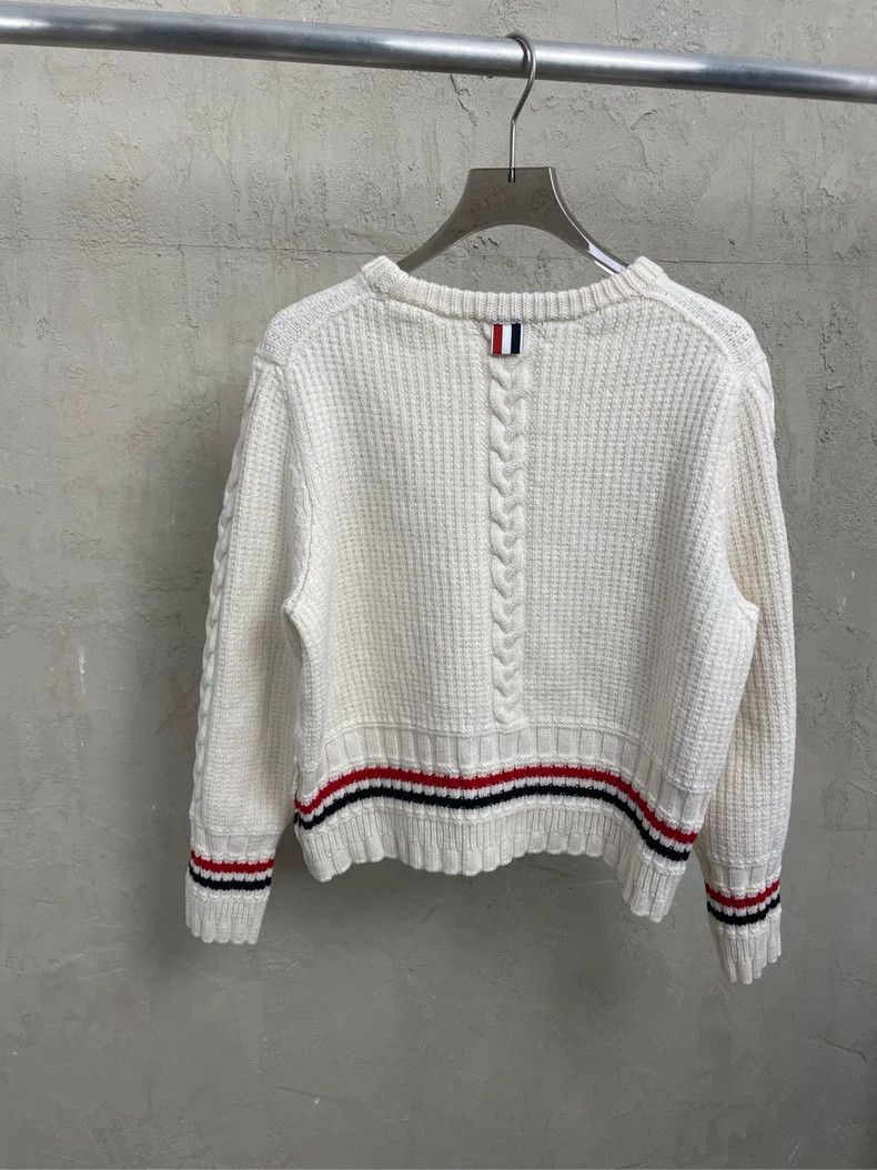 Thom Browne Thom browne Beige hem color stripe short round-neck wool sw Size US M / EU 48-50 / 2 - 2 Thumbnail