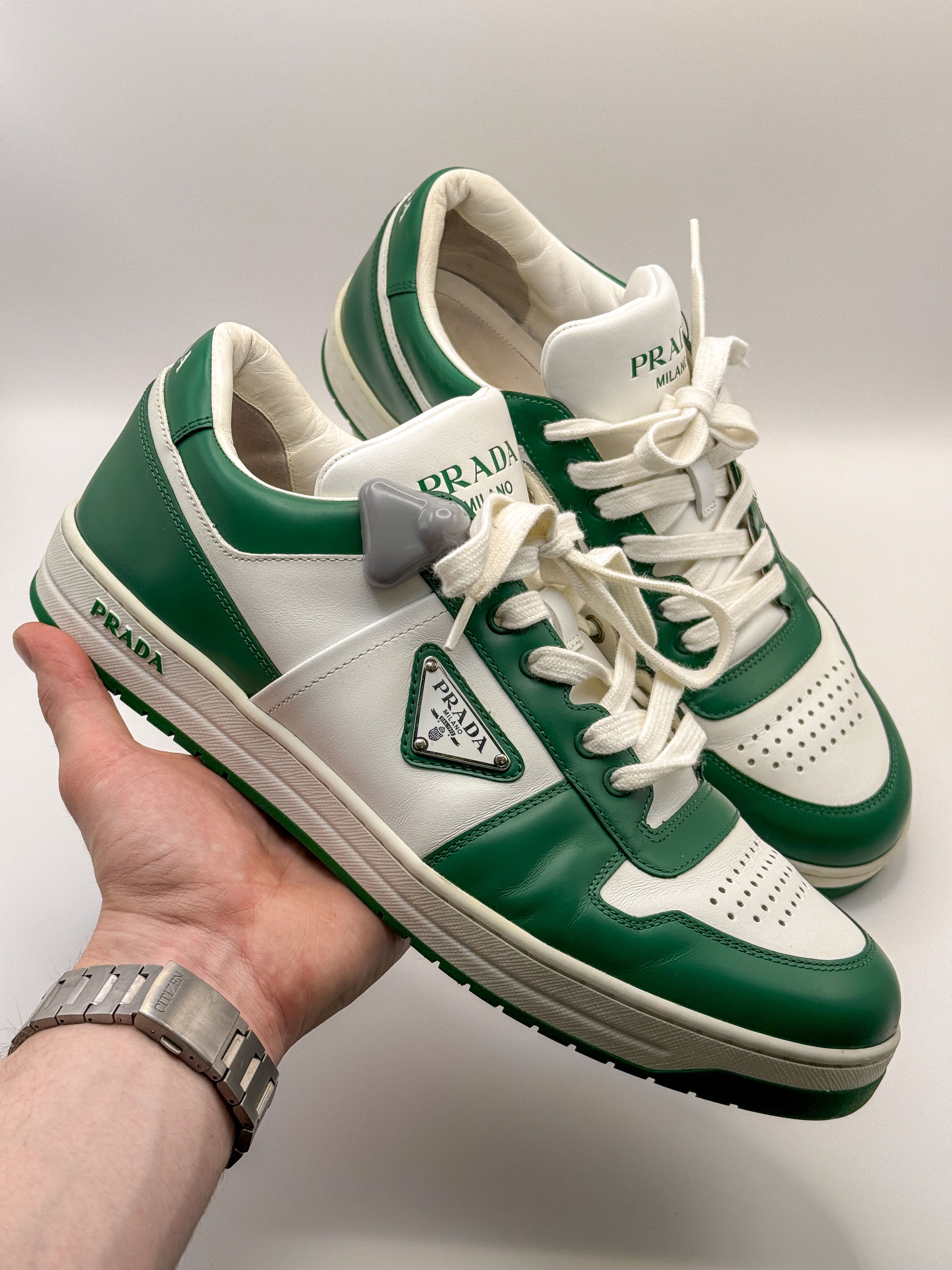 Prada Prada Downtown Sneakers Shoes White/Green Leather Size US 9 / EU 42 - 2 Thumbnail