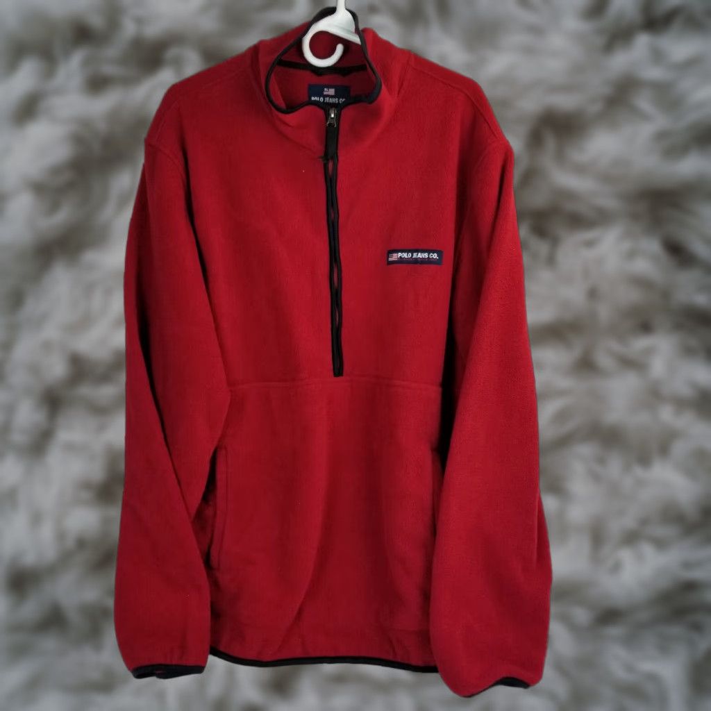 Ralph Lauren Polo Jeans Co Ralph Lauren Mens Jacket XL Red Long Sleeves Flag 1/4 Zip Fleece Size US XL / EU 56 / 4 - 1 Thumbnail