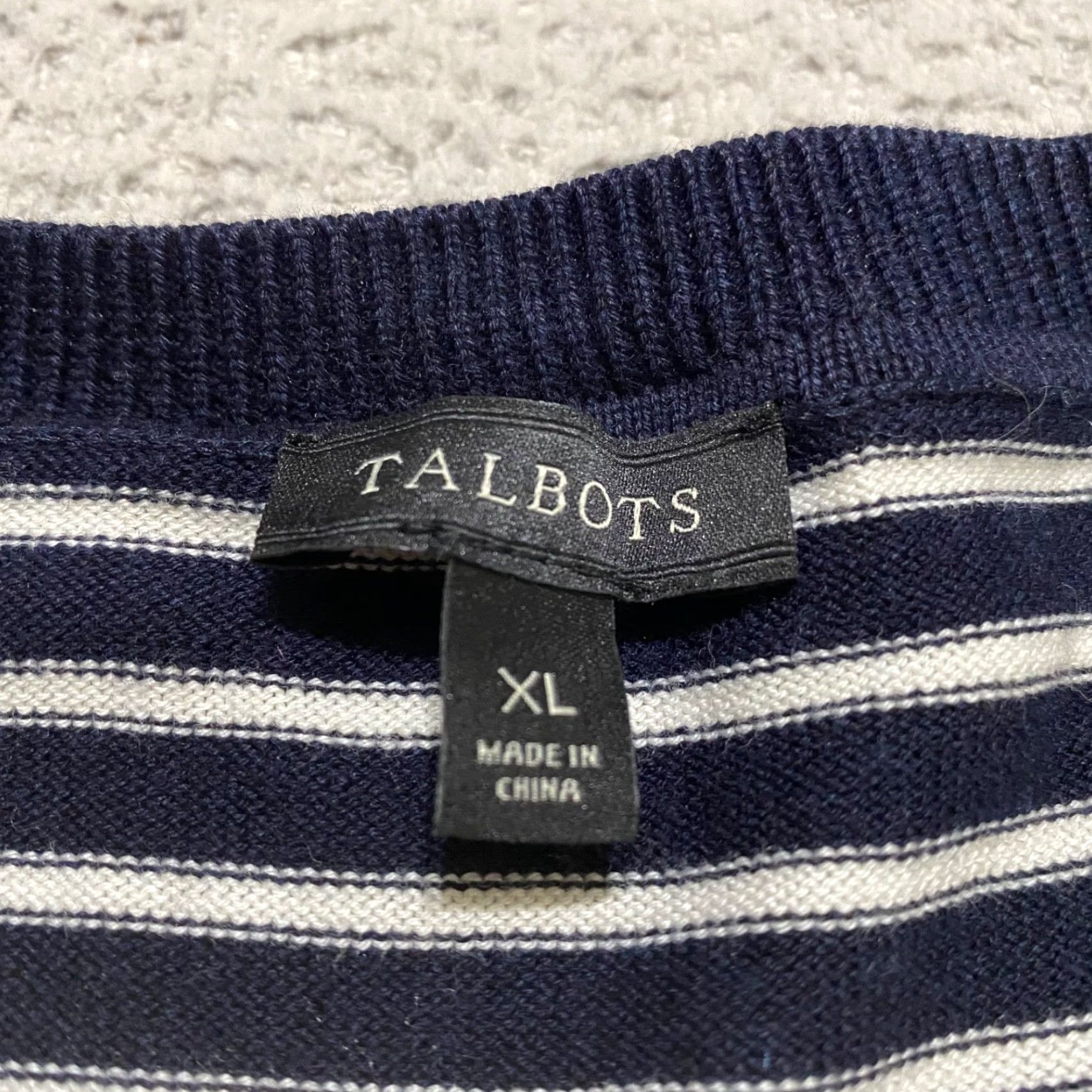 Talbots Talbots Blue Striped Crew Neck Long Sleeve XL Pullover Sweater - Womens Regular Fit, Cotton Knit, Casual Winter Fall Spring, 1093 Size XL / US 12-14 / IT 48-50 - 3 Thumbnail