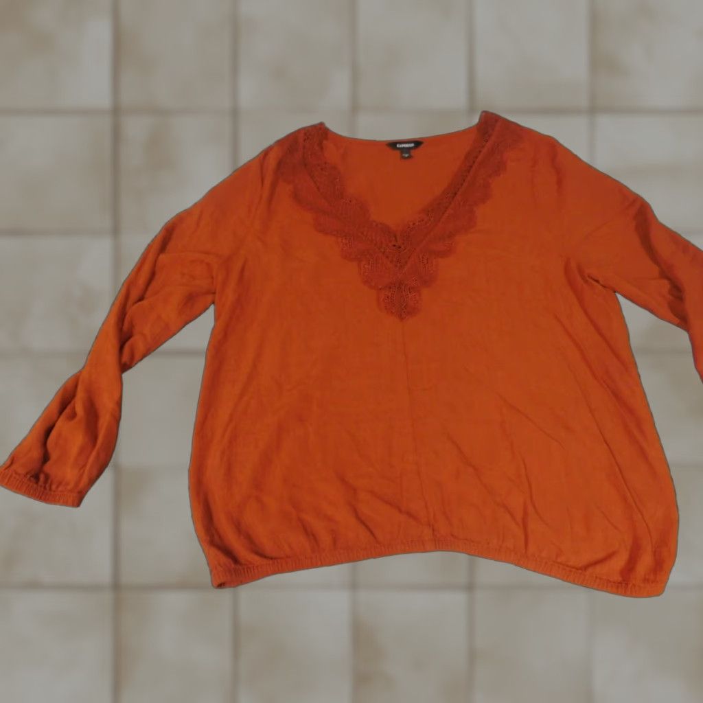 Express Express Blouse Womens Large Orange V-Neck Pullover Top Casual Polyester Classic Size L / US 10 / IT 46 - 1 Thumbnail