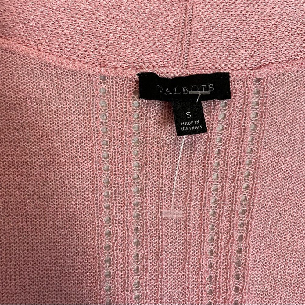 Talbots New Talbots Linen Blend Pointelle Open Front Pink Cardigan Size S / US 4 / IT 40 - 6 Thumbnail