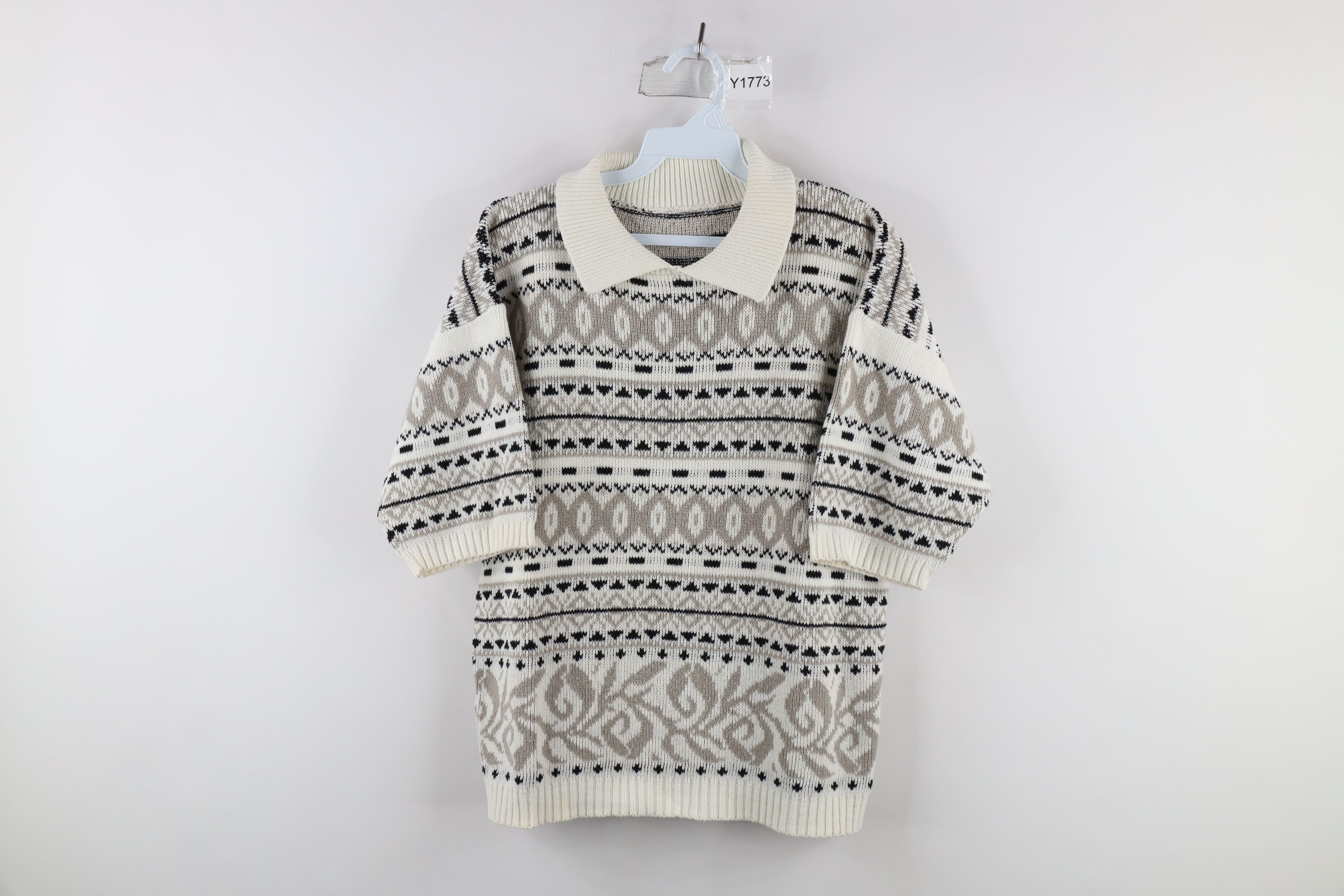 Vintage 90s Coogi Style Knit Collared Short Sleeve Sweater