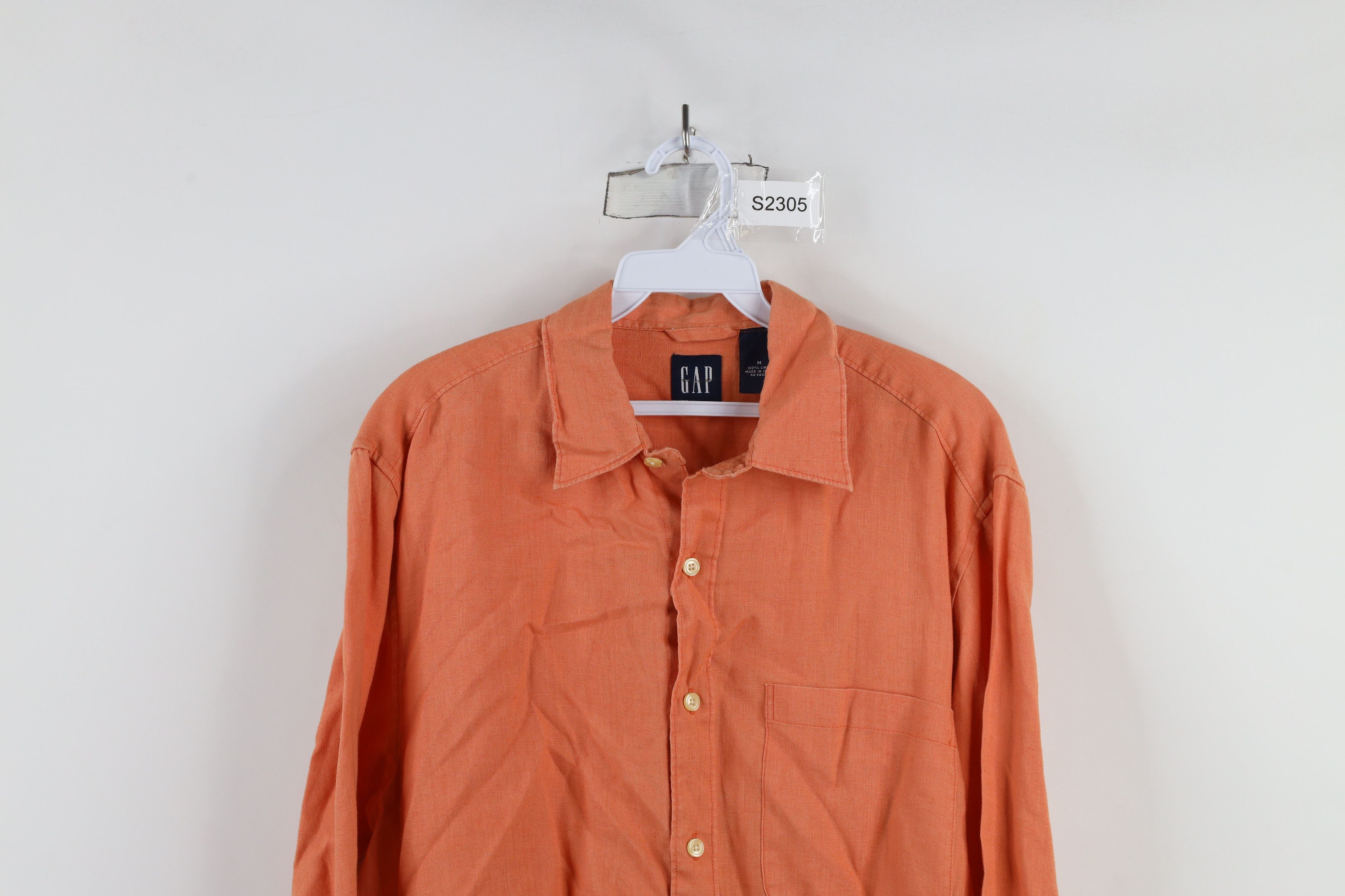 Gap × Vintage Vintage 90s Gap Faded Linen Collared Button Shirt Orange Size US M / EU 48-50 / 2 - 2 Thumbnail