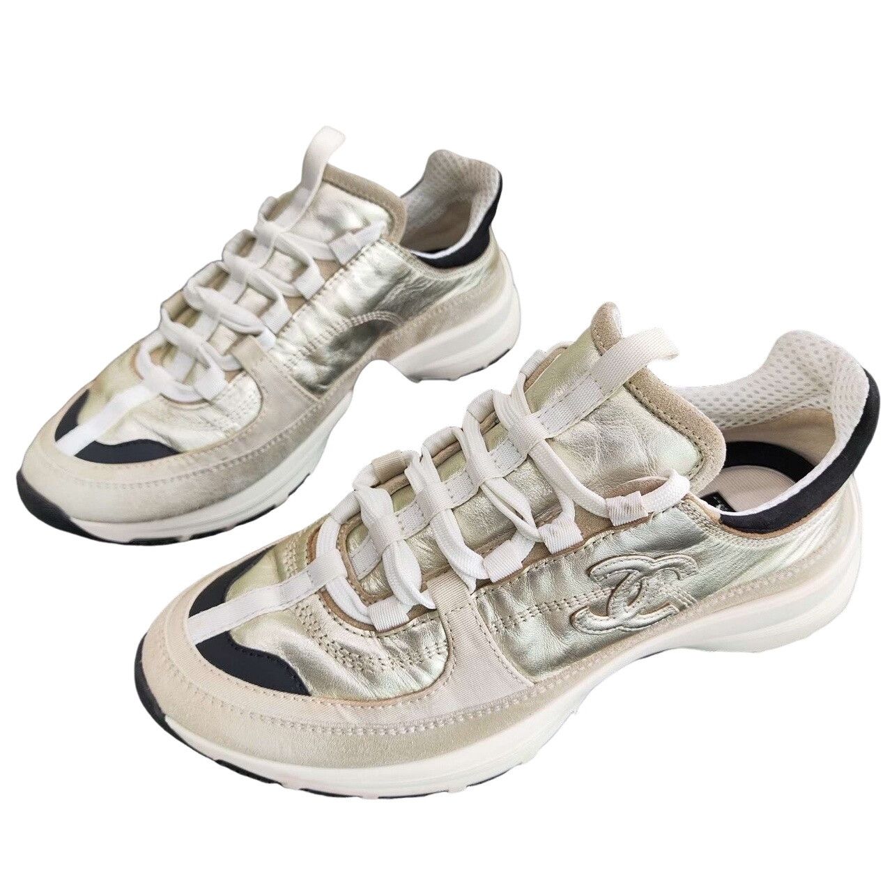 Chanel Chanel Metallic Gold Leather Sneakers Size 37 Size US 7 / IT 37 - 1 Thumbnail