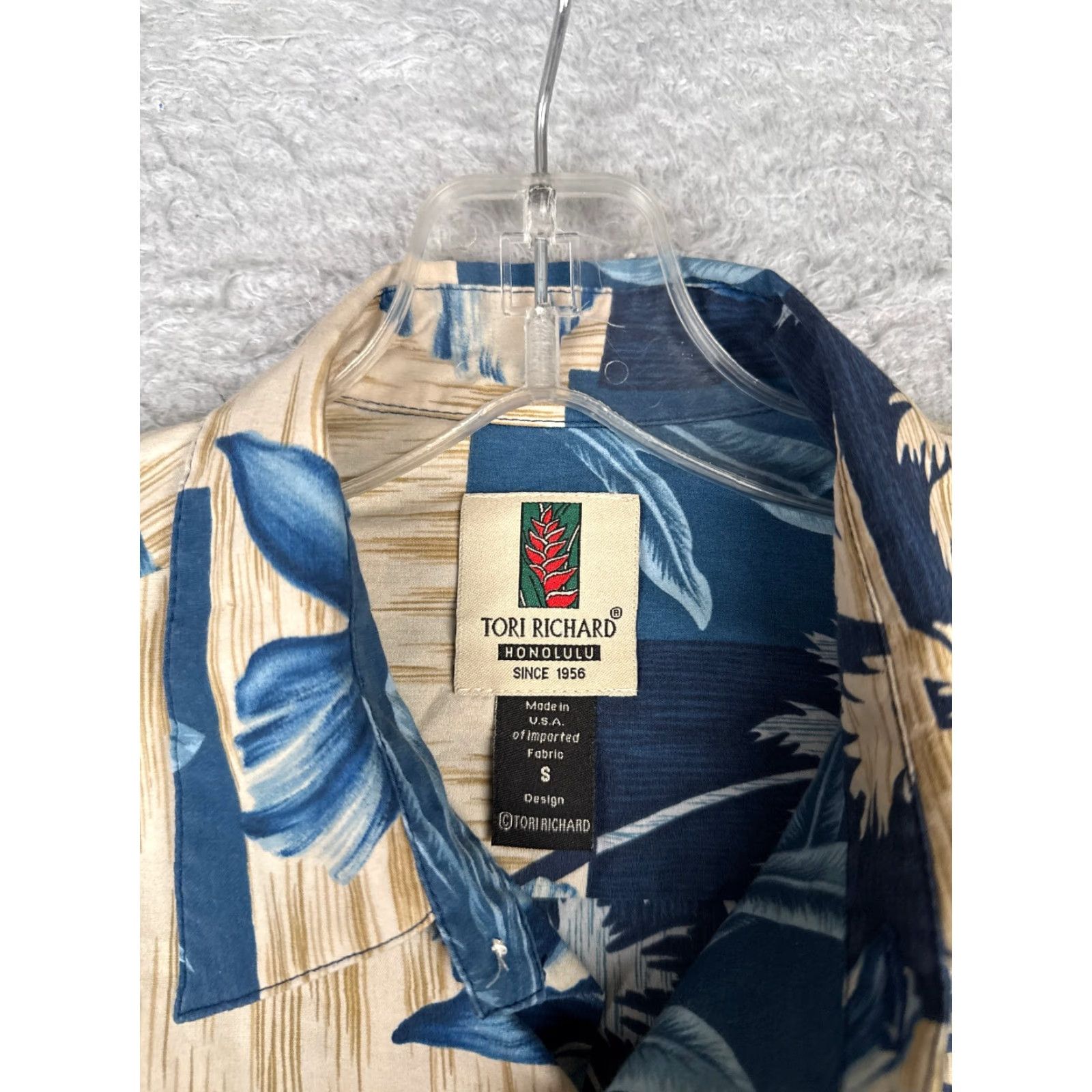 Tori Richard VINTAGE Tori Richard Shirt Men Small Blue Beige Cotton Blend Palm Tree Hawaiian Shirt Size US S / EU 44-46 / 1 - 7 Thumbnail