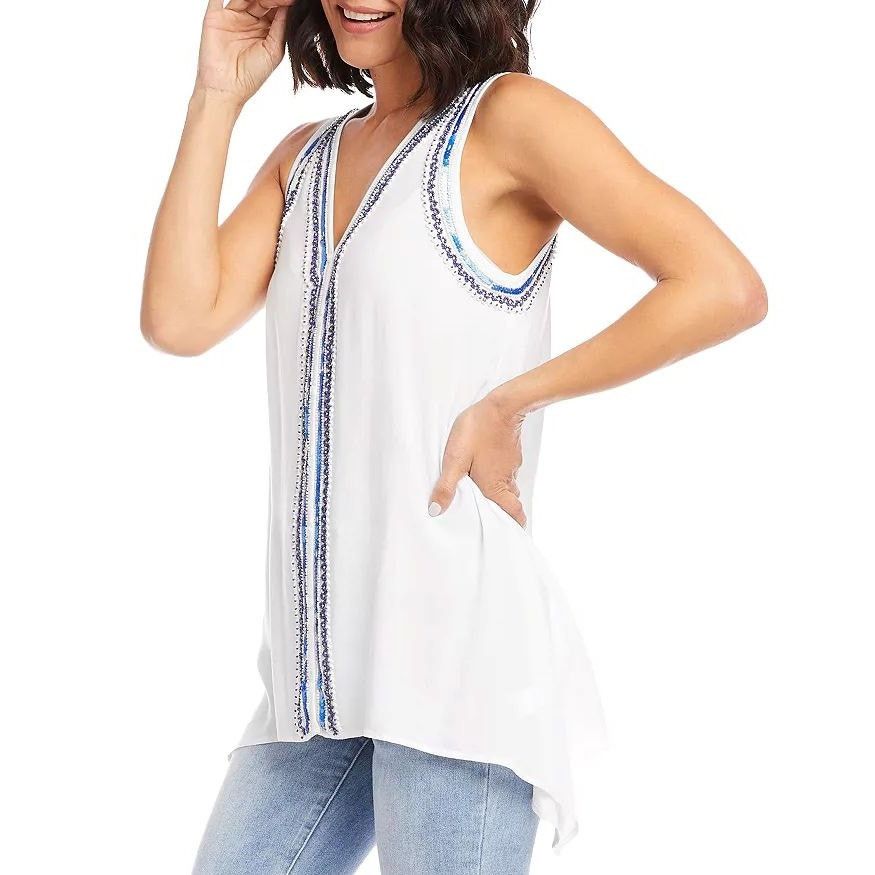 Other KAREN KANE Women’s V-neck Tunic Tank Top With Blue Trim | XS Size XS / US 0-2 / IT 36-38 - 3 Thumbnail
