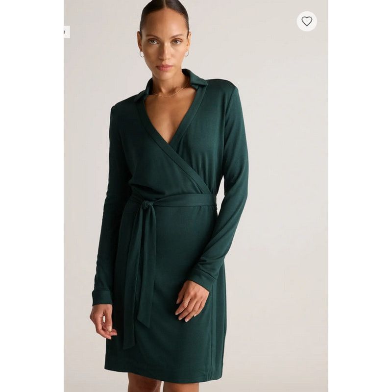 Quince Quince 100% Silk Jersey Mini Wrap Dress Evergreen Size XS Size XS / US 0-2 / IT 36-38 - 2 Thumbnail