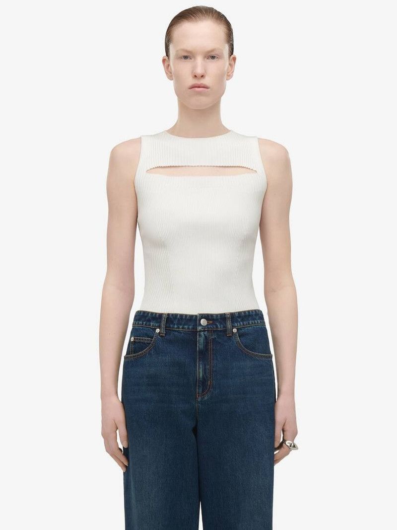 Alexander McQueen o1srvl11e0326 Slashed Knit Top in Ivory Size S / US 4 / IT 40 - 2 Thumbnail