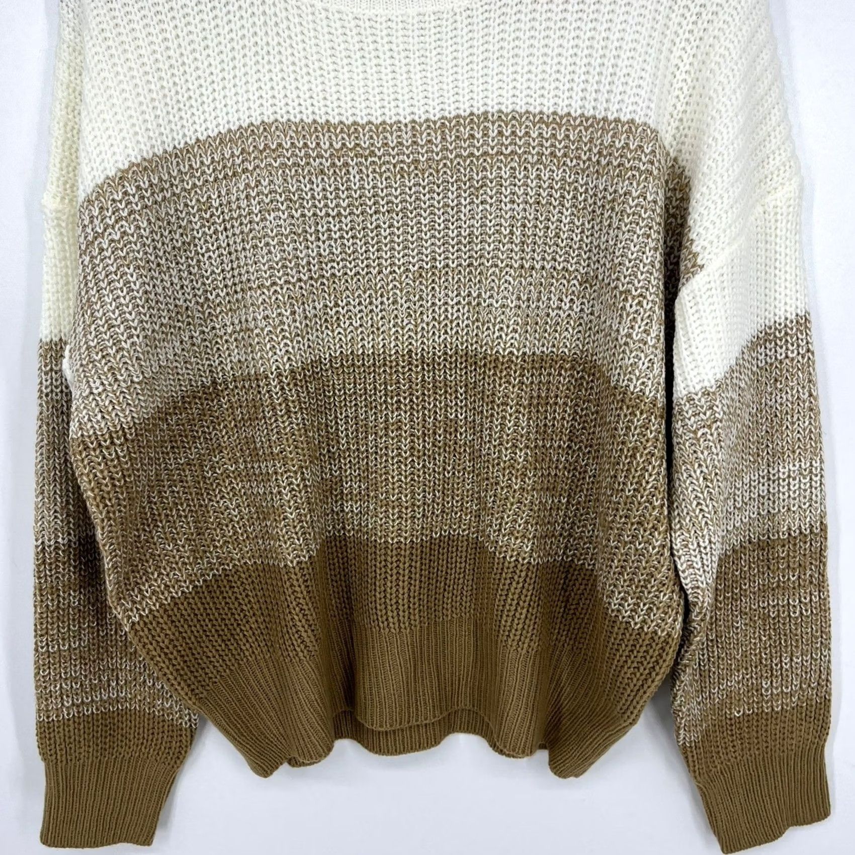 Shein Shein Womens Sweater White Tan Long Sleeve Crewneck Small Knit Colorblock Casual Size S / US 4 / IT 40 - 3 Thumbnail