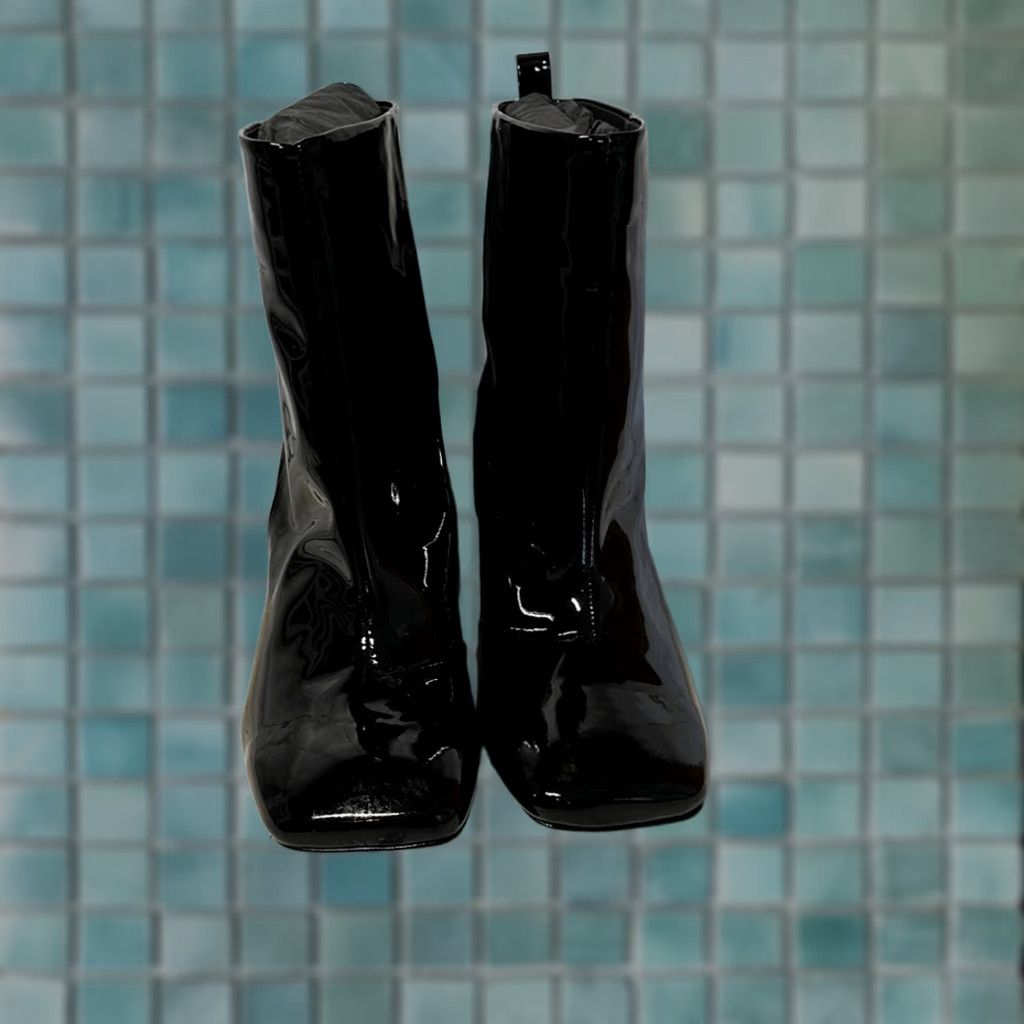 Good American GOOD AMERICAN Bootie Women 8 Black Patent Leather Square Toe Boxed Heel 3" Faux Leather Square Toe Boots Women's Shoes Size US 8 / IT 38 - 1 Thumbnail
