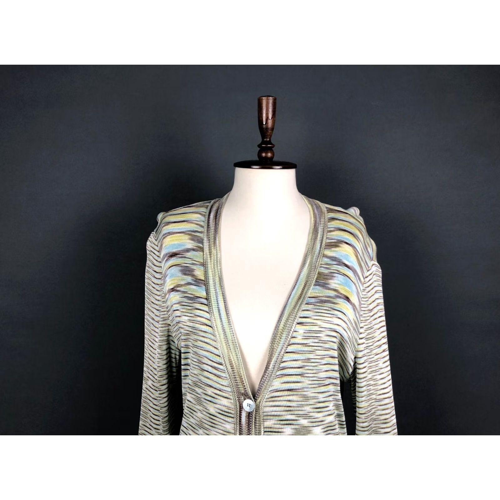 Missoni Missoni Women's Cardigan Size 46 Multicolor Striped Cotton Blend Knit Long Sleeve V-Neck Button Side Pockets Regular Fit Adult Womens Size L / US 10 / IT 46 - 4 Thumbnail