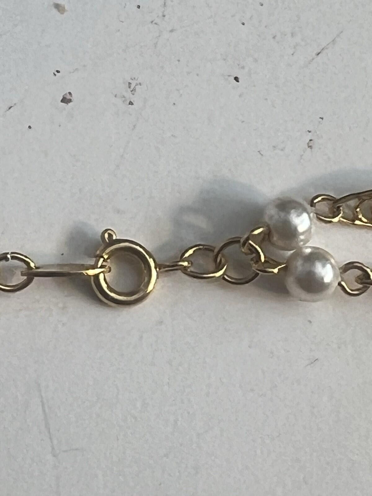 Other vtg Trifari Stamped Gold Tone Faux Pearl Necklace Double Han Size ONE SIZE - 7 Thumbnail
